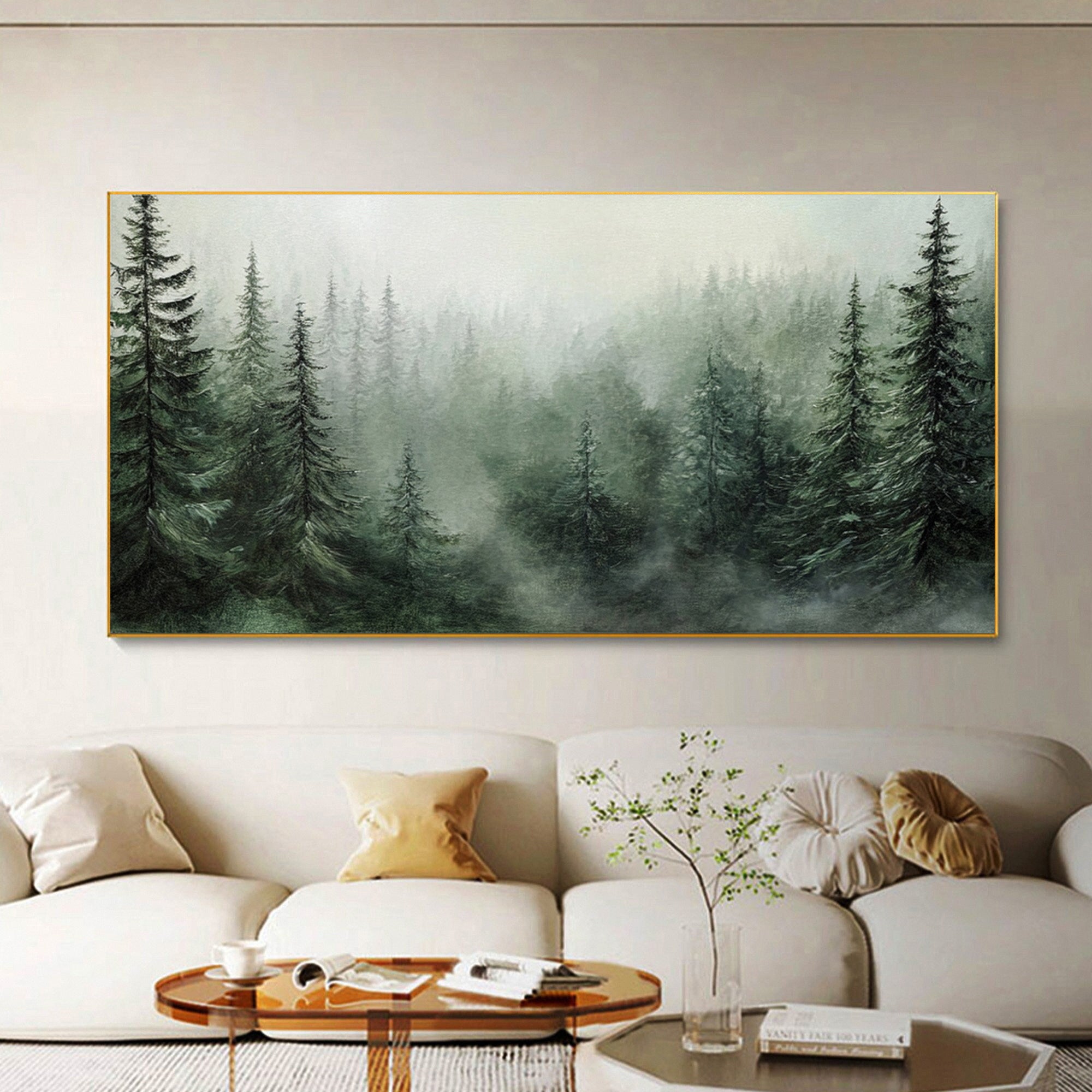 Abstratc canvas painting green canvas art painting brown tree art forest painting deals blue painting art acrylic painting extra large wall art