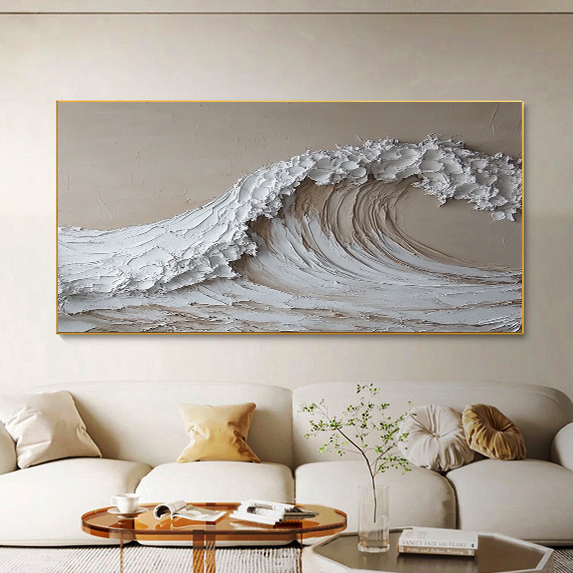 Large newest ocean canvas oil painting, ocean landscape abstract white wave painting texture ocean painting beach living room painting