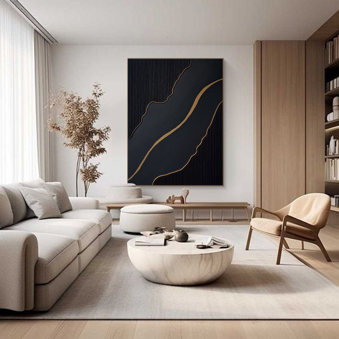 Elegant Black and Gold Abstract Wall Art for Modern Interiors #BM 039