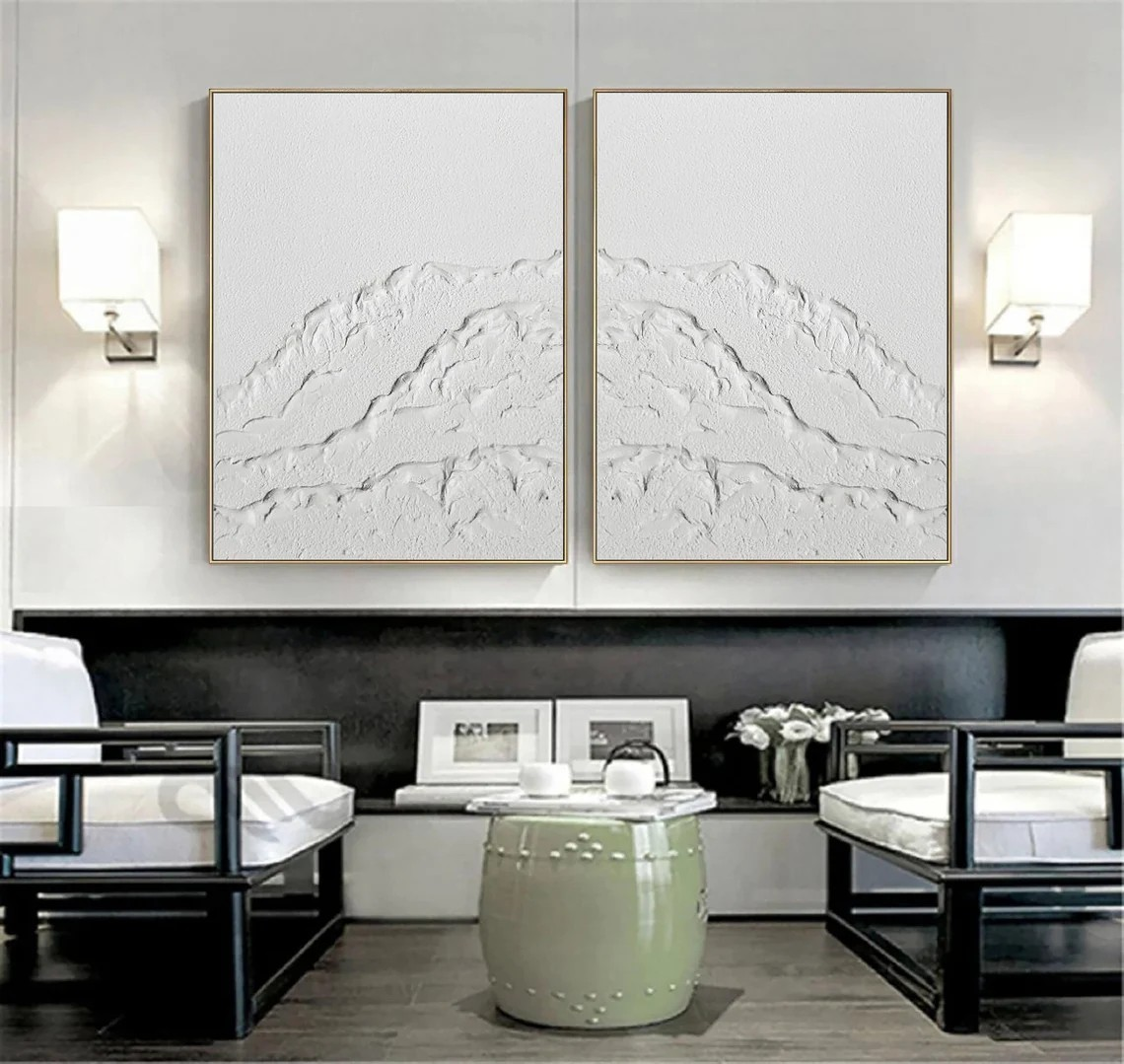 Minimalist White Textured Wall Art Set #BGA 017