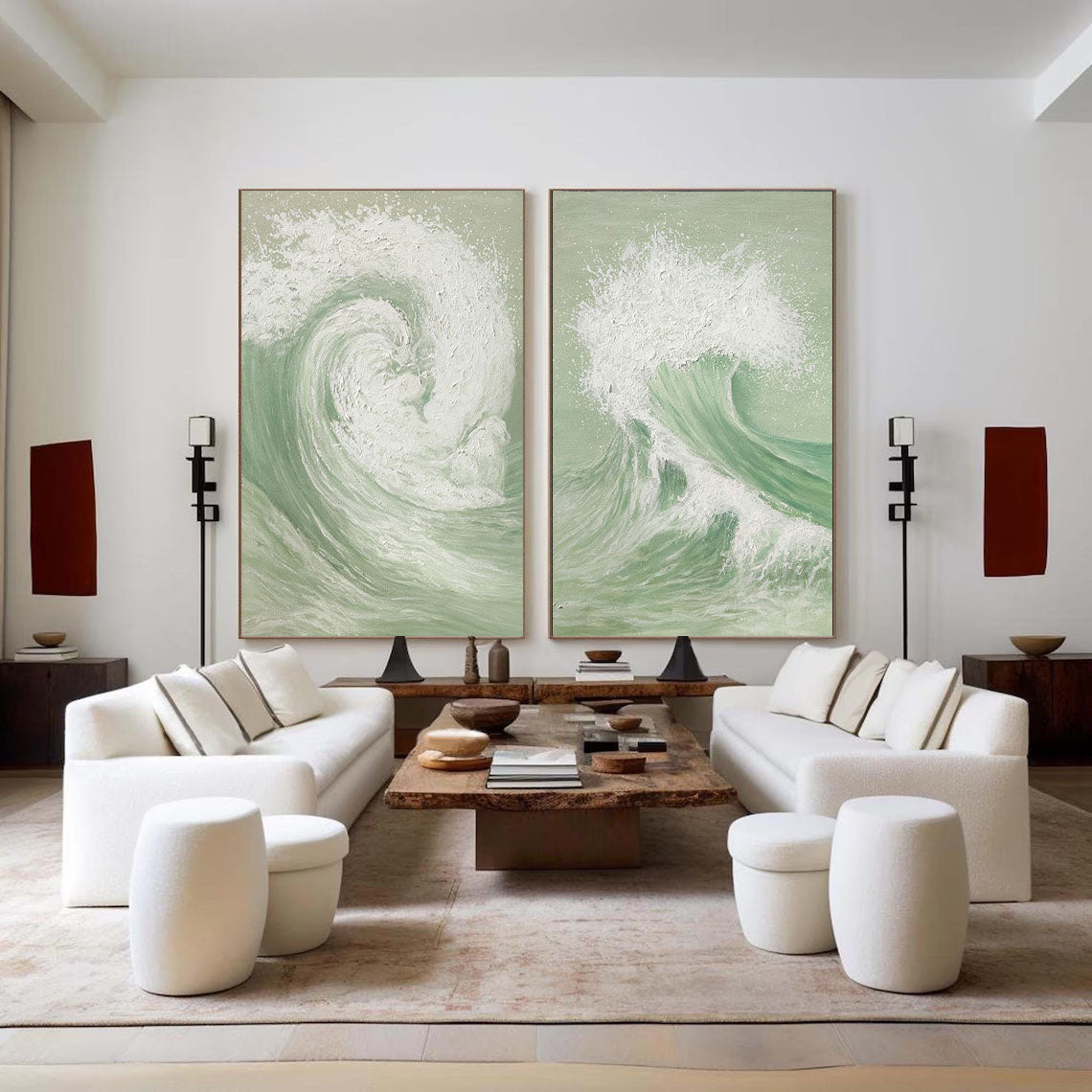 Green & White Abstract  Painting SET OF 2 #AVG 034