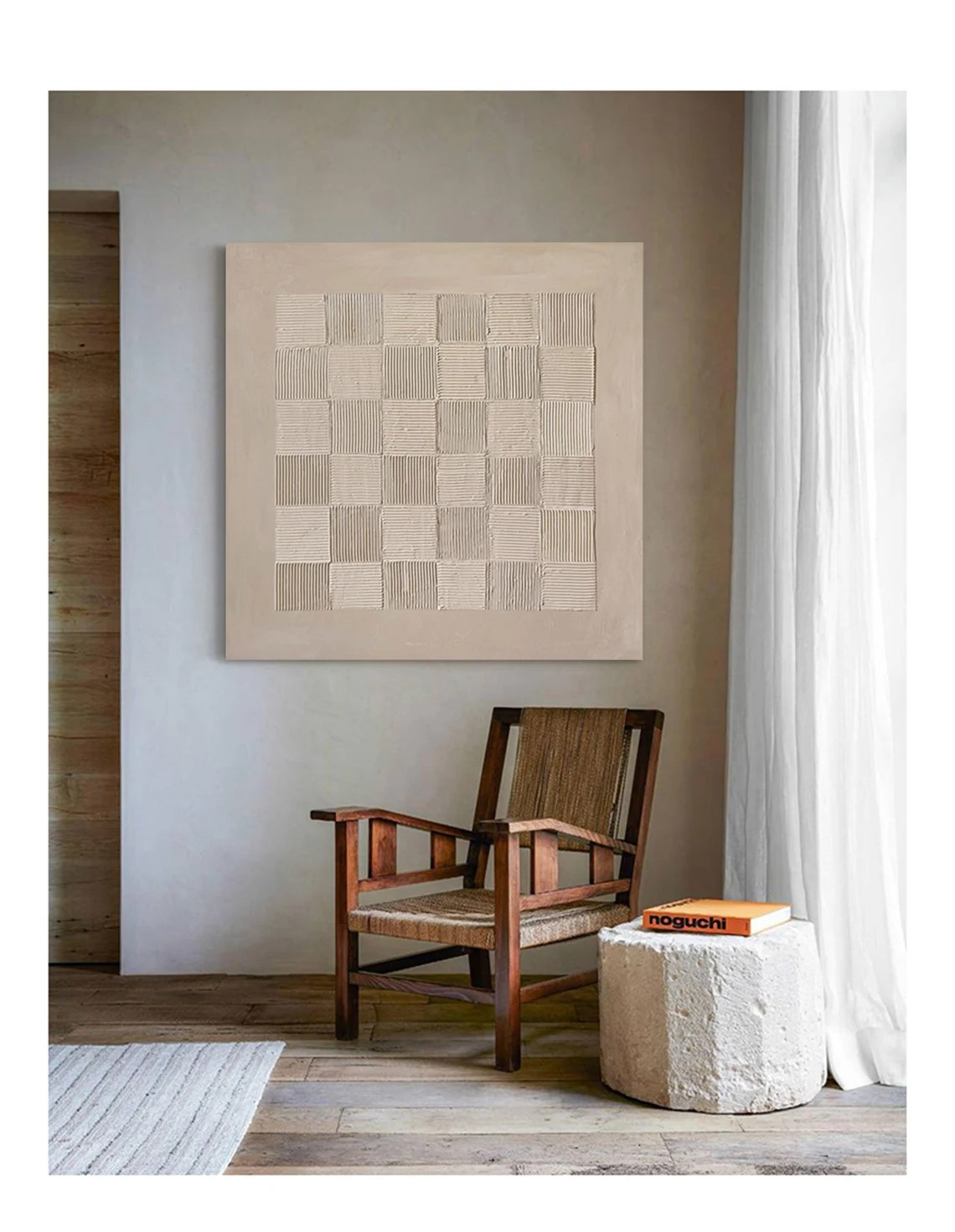 Soft Beige Checkerboard Minimalist Wall Art #WSA 012