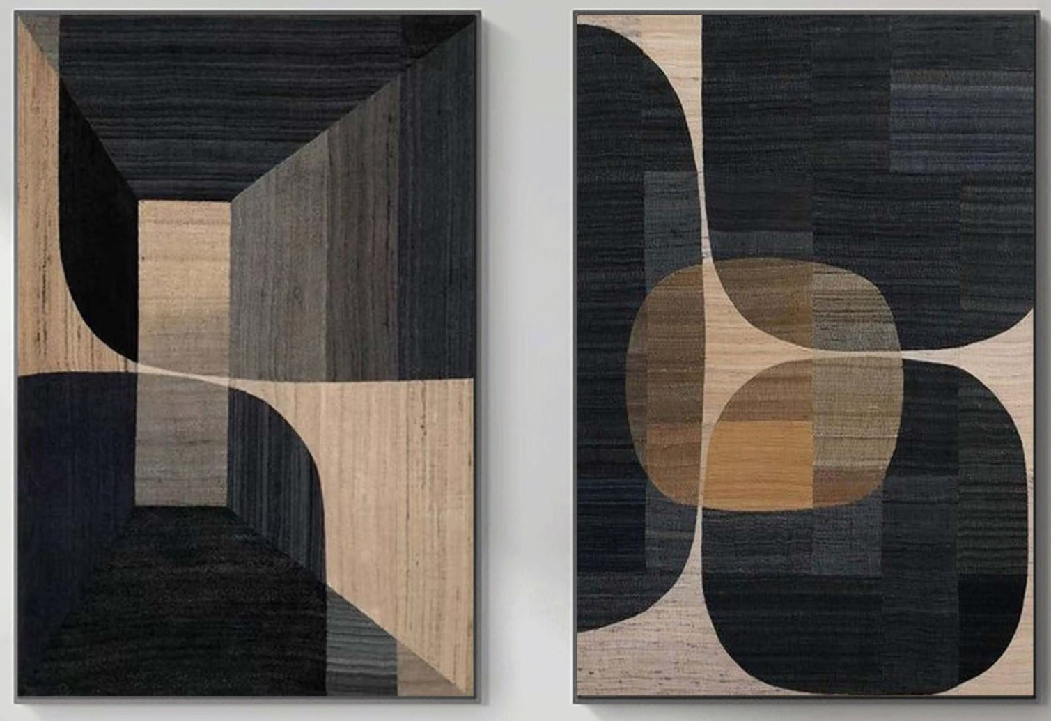 Beige & Brown Abstract Painting SET OF 2 #LL 014