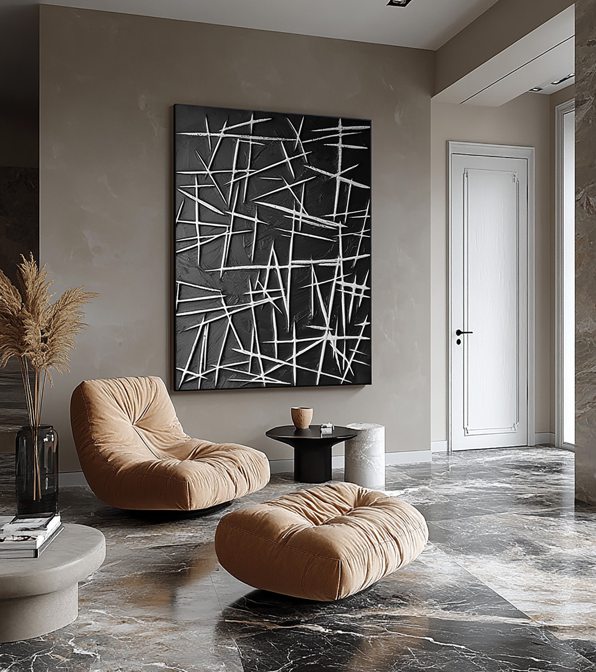 Add Elegance with Black and White Abstract Wall Art #BBA 057