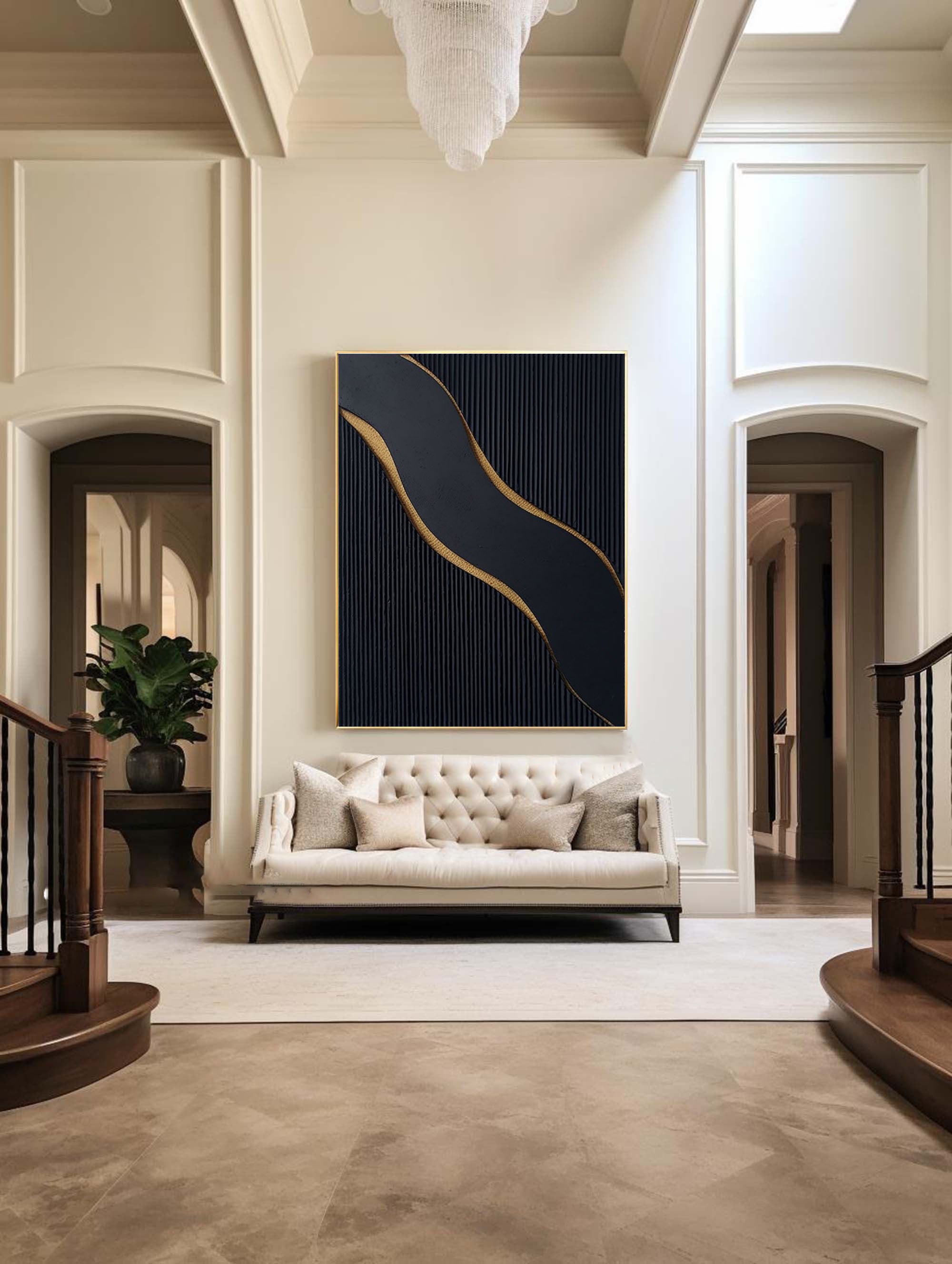 Elegant Black and Gold Abstract Wall Art for Modern Interiors #BM 038