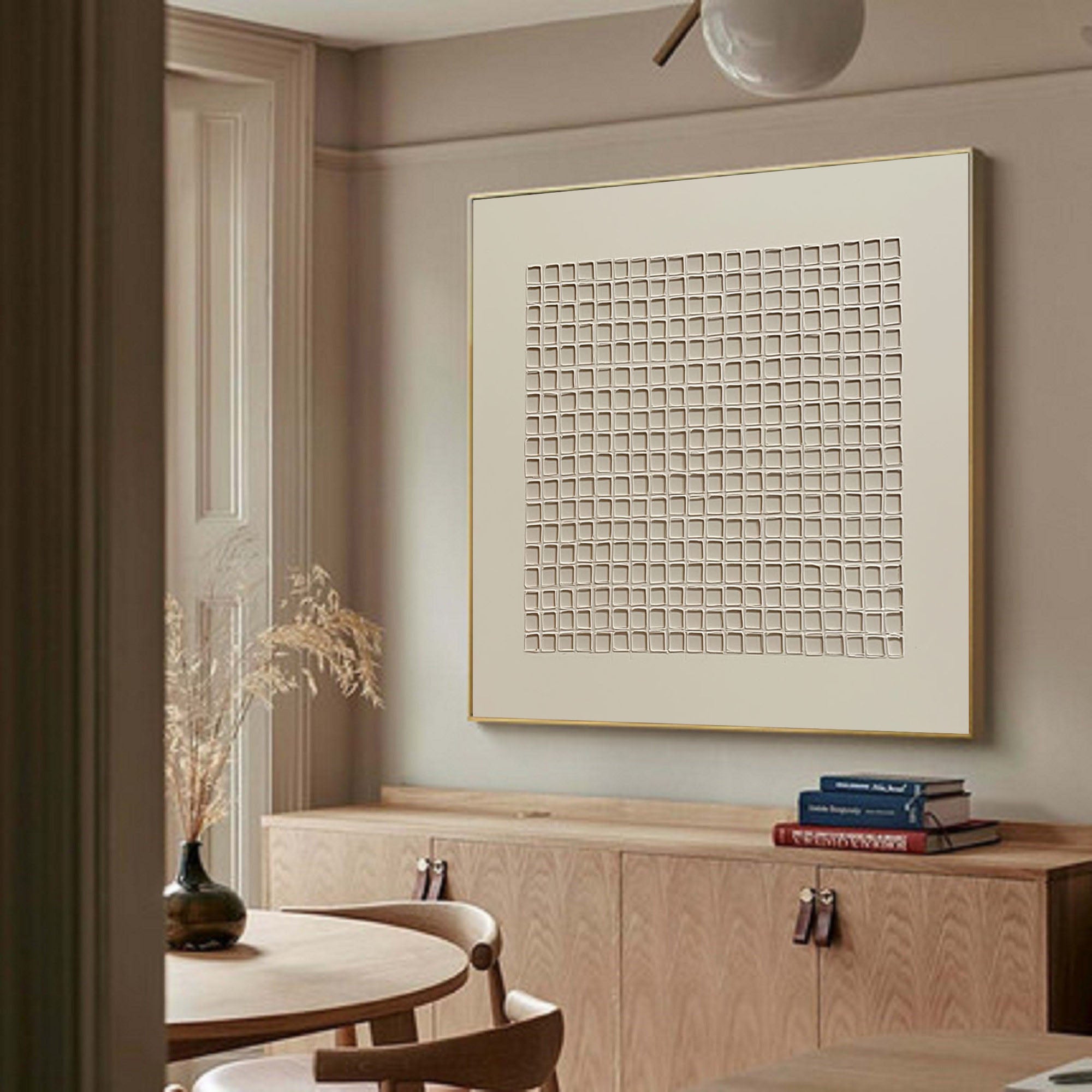 Modern Beige Grid Texture Wabi Sabi Wall Art #WS 013