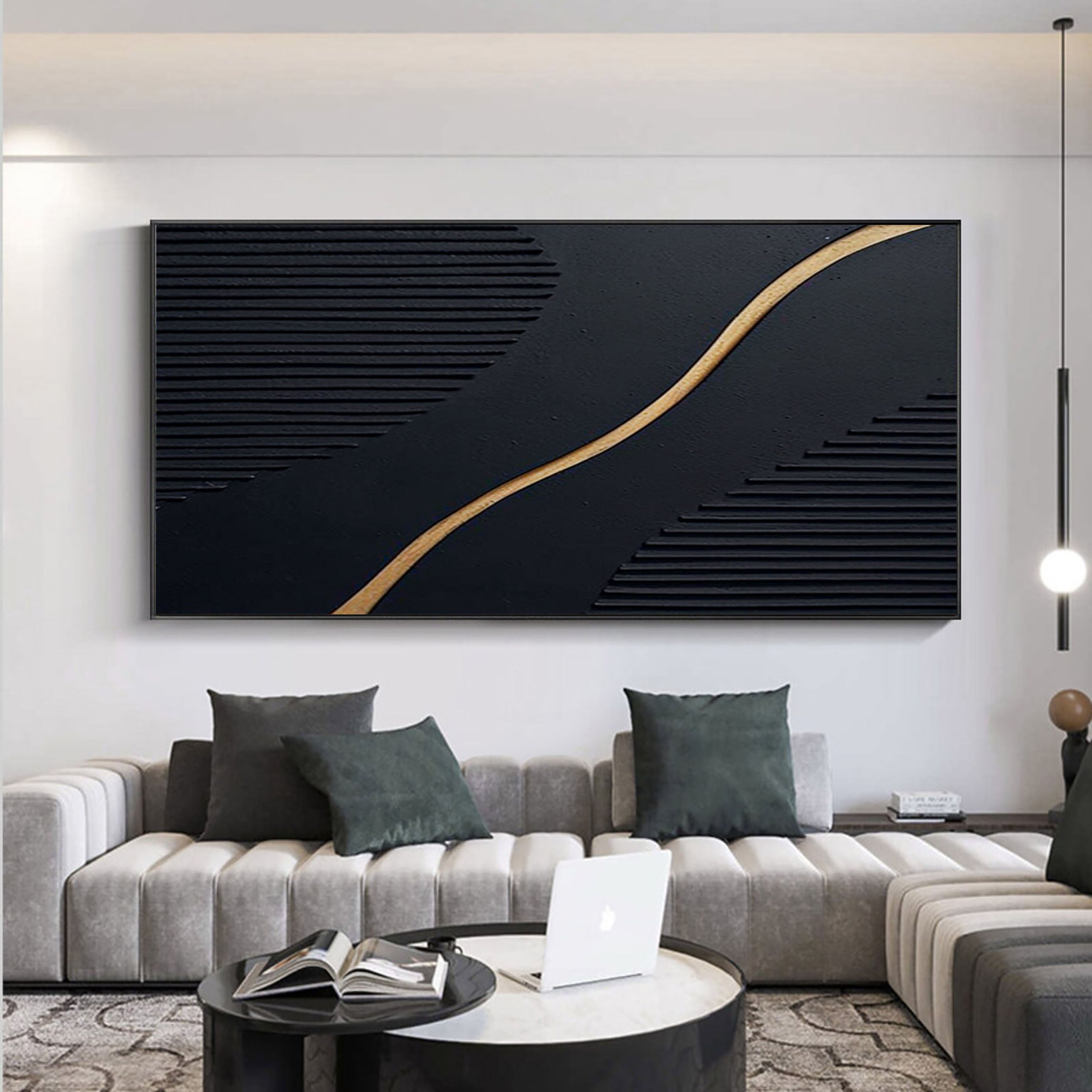 Luxury Black and Gold Abstract Painting on Canvas #BM 021