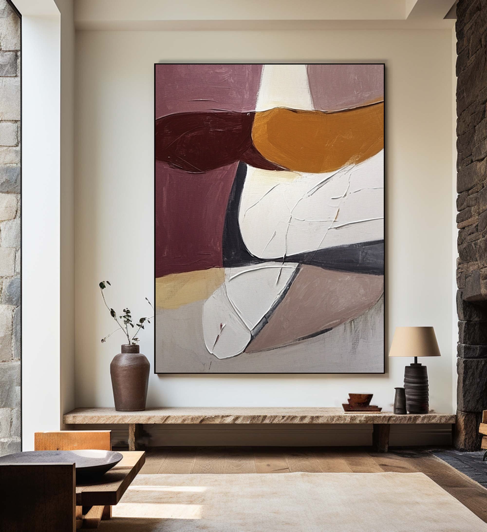 Abstract Oil Painting in Earthy Tones Unique Modern Wall Decor #BBA 023