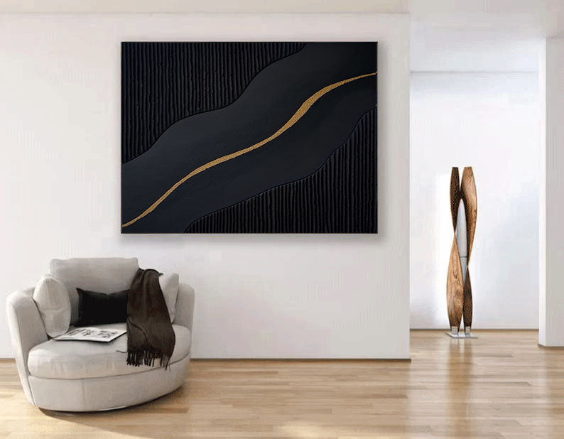 Modern Black and Gold Textured Abstract Art #BM 043