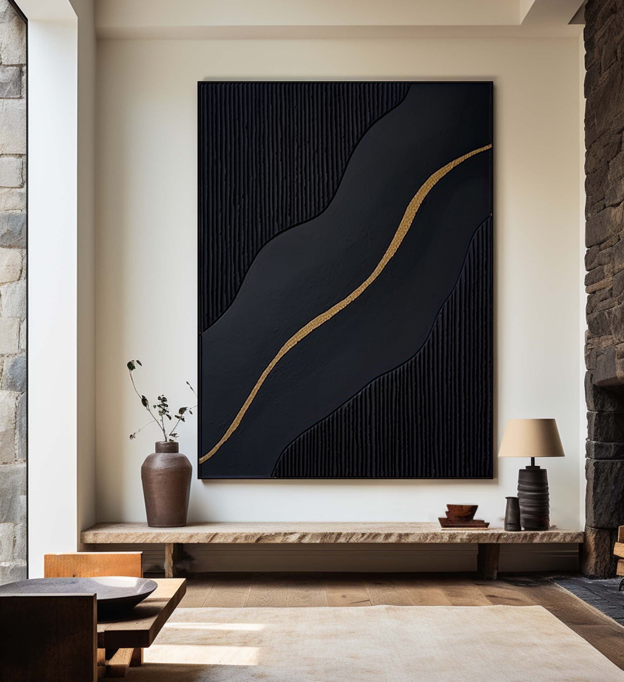 Elegant Black and Gold Abstract Wall Art for Modern Interiors #BM 040