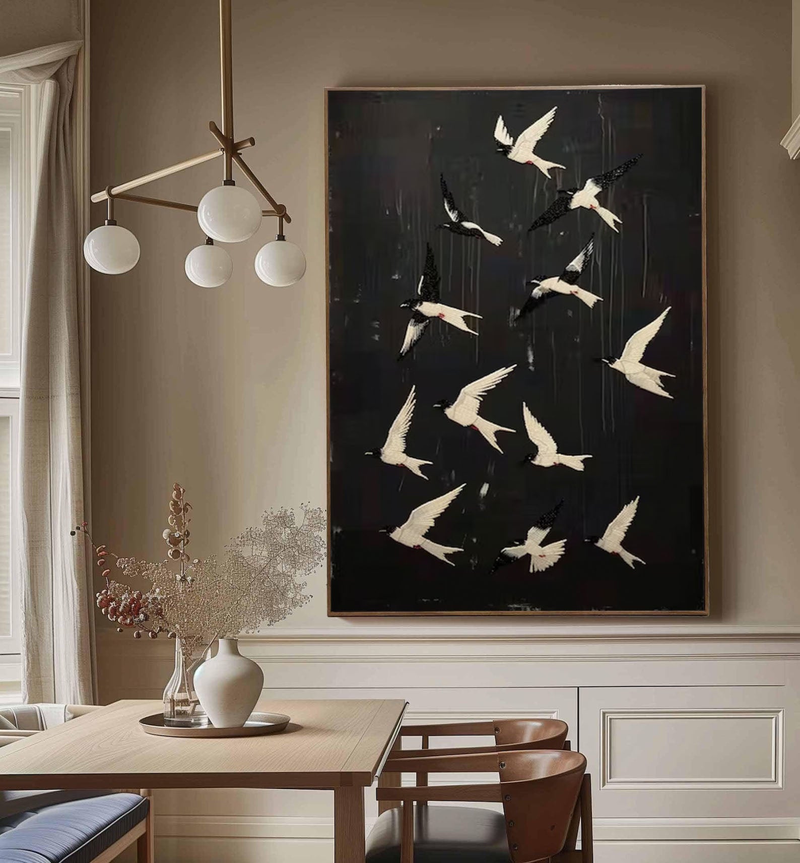 Black and White Birds Abstract Wall Art for Elegant Home Decor #BM 049