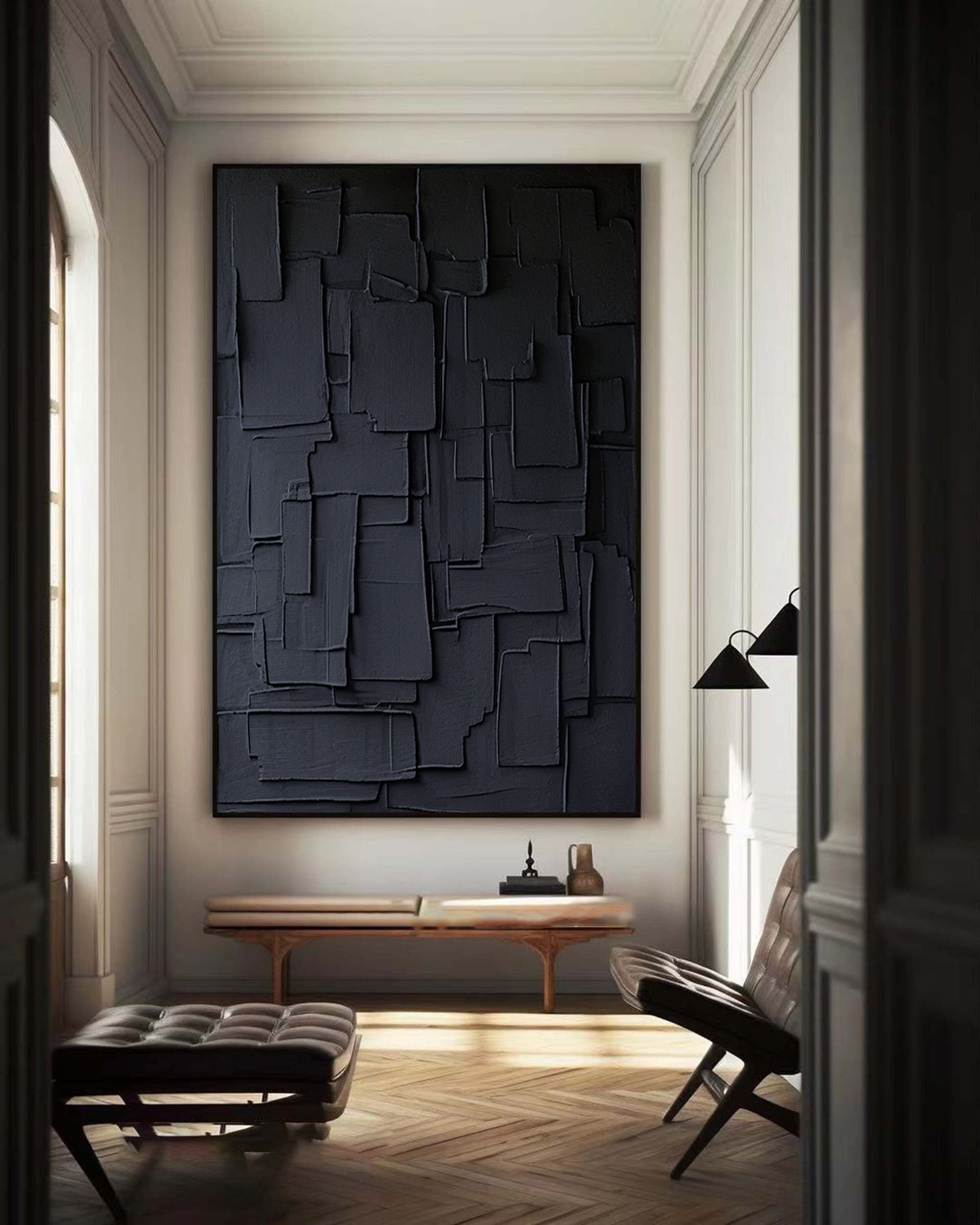 Minimalist Wall Art in Black | Abstract Geometric Canvas   #BBA 054