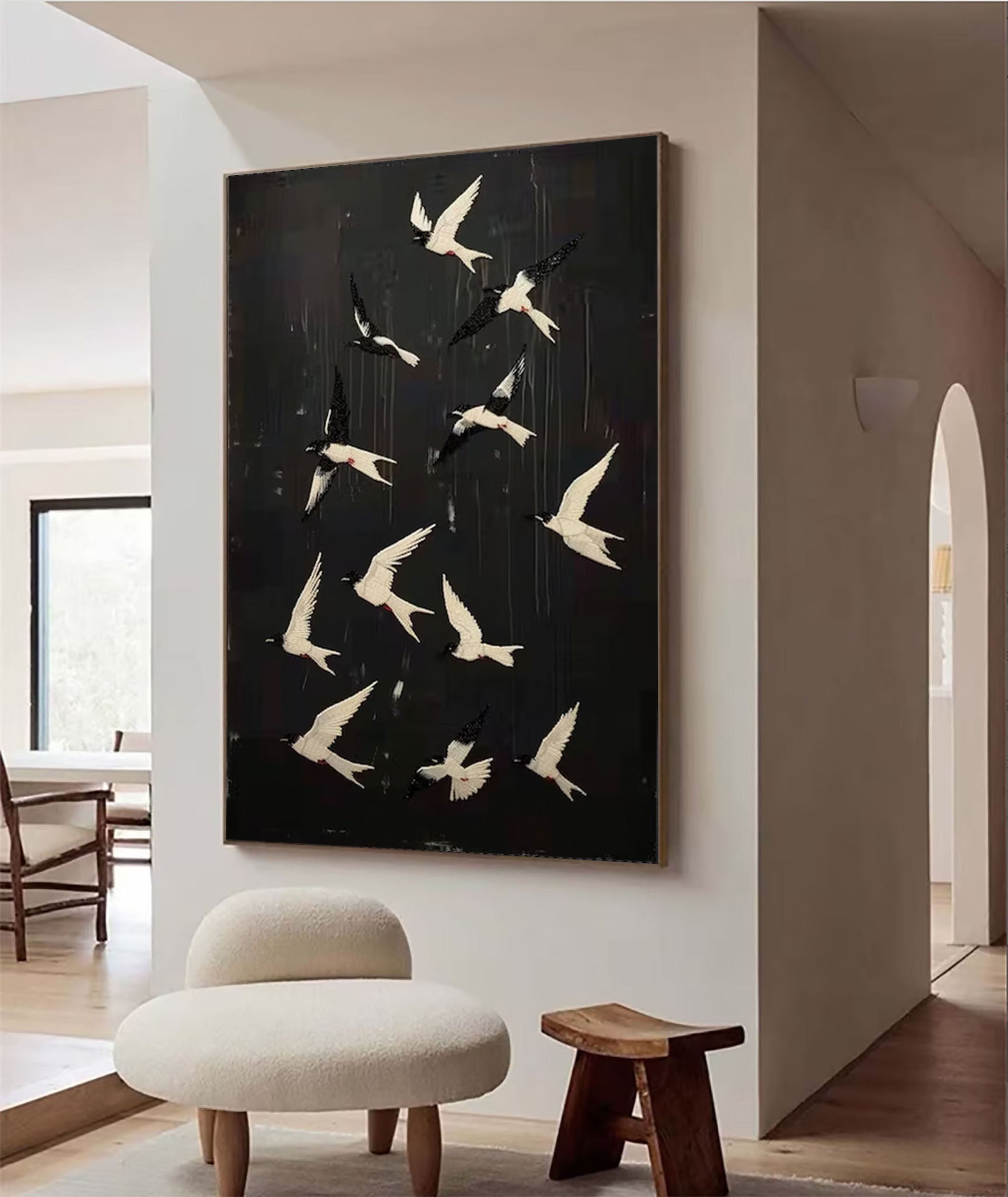 Black and White Birds Abstract Wall Art for Elegant Home Decor #BM 049