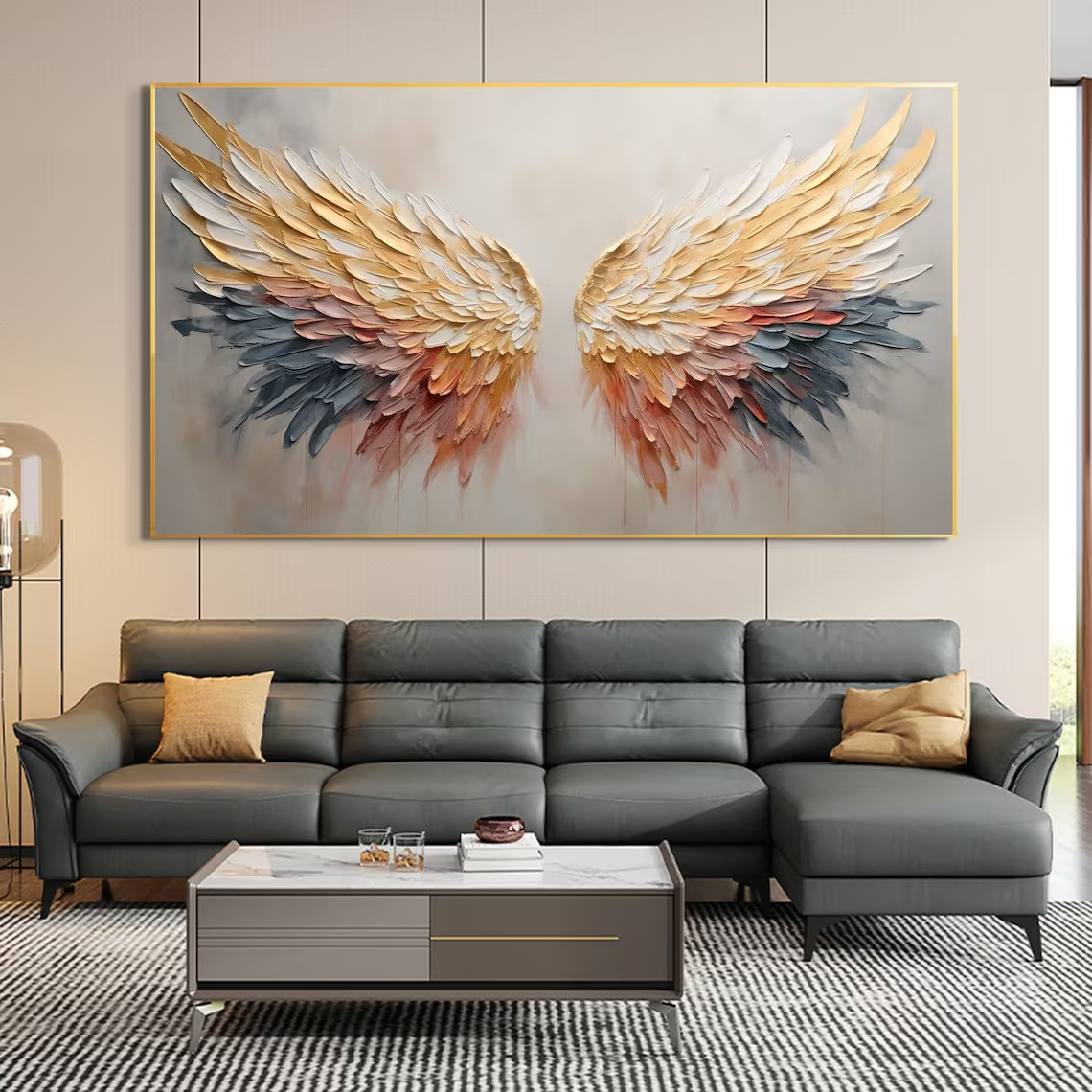 3D Angel Wing Abstract Wall Art in Soft Tones #BGA 021