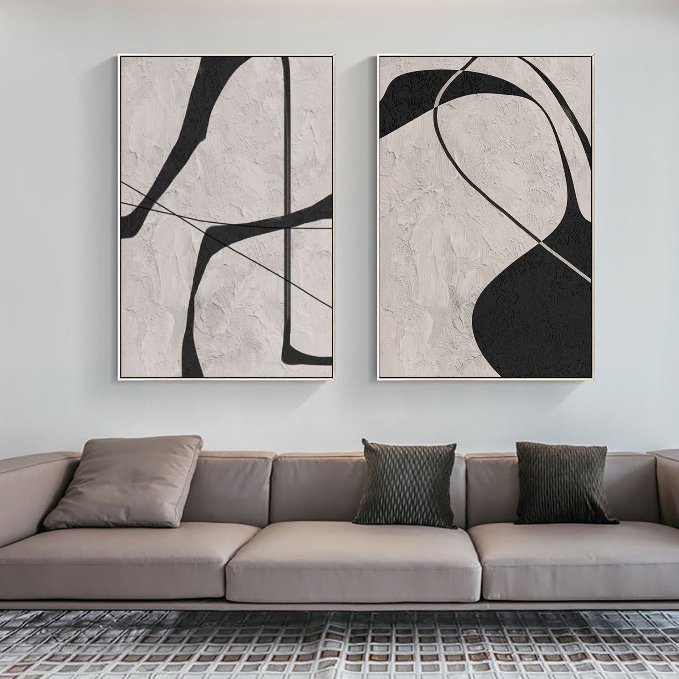 Black & White Abstract  Painting  SET OF 2 #CXA 013