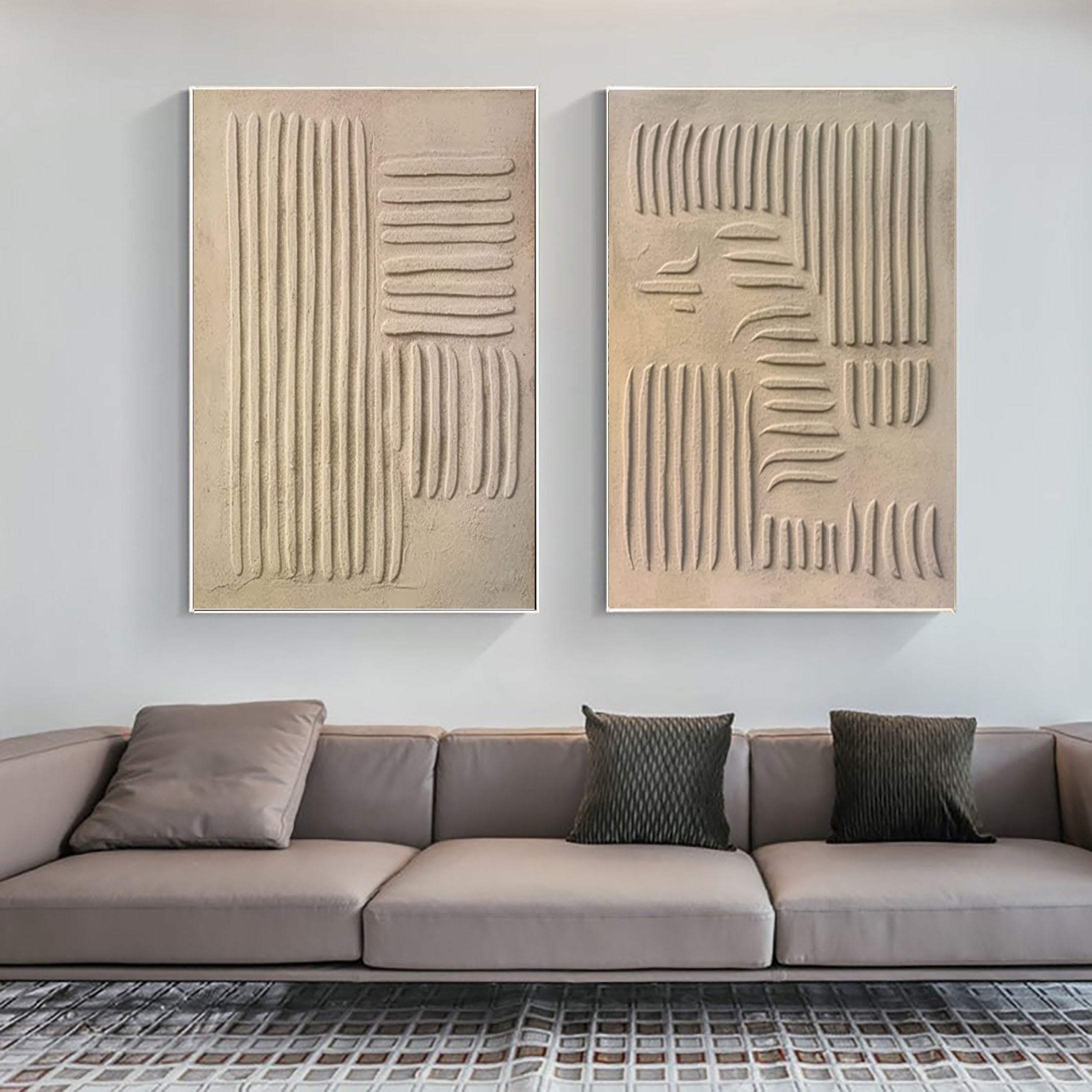 Modern Beige Texture Canvas Wall Art Duo Set Of 2 #BBS 002