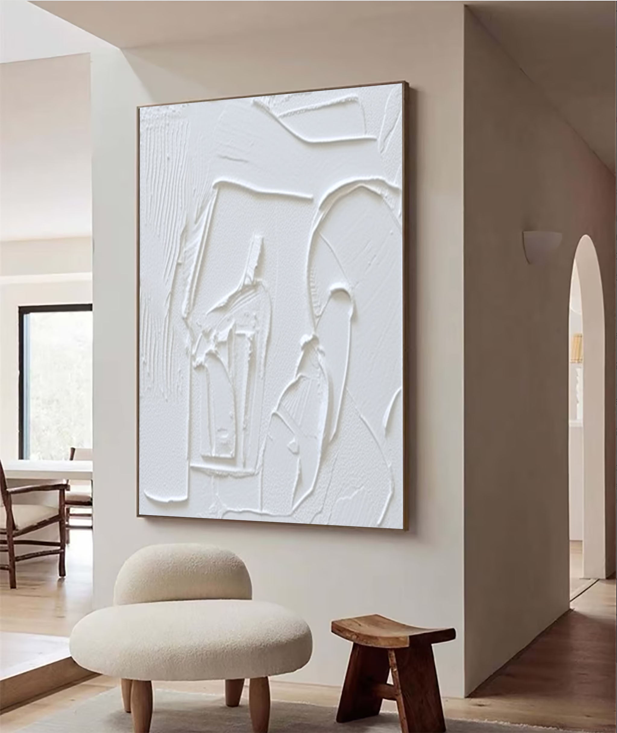 Large White Textured Abstract Art for Room Decor #WM 017