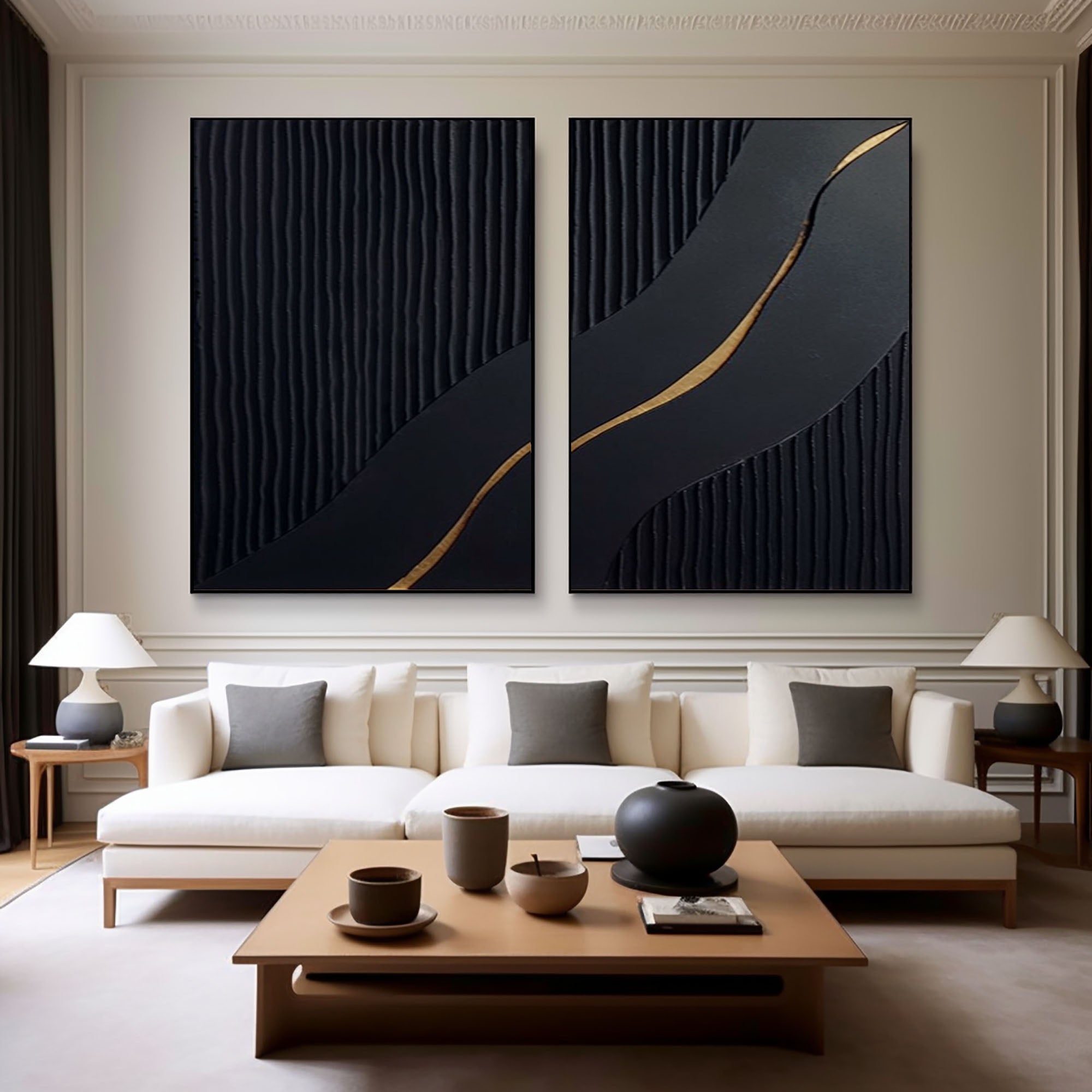 Luxury Black and Gold Abstract Painting on Canvas Set #BMS 002