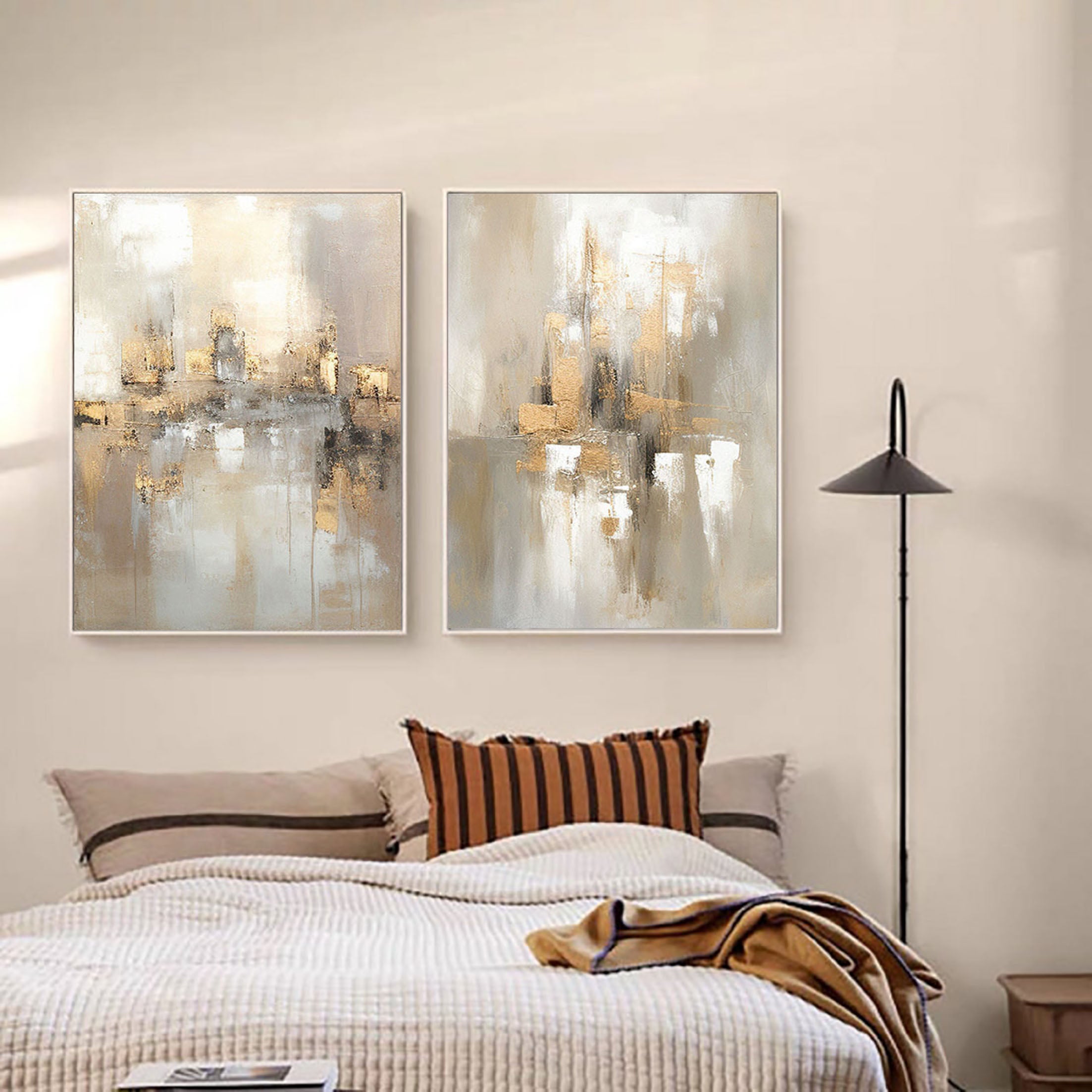 Beige & Brown Abstract Painting SET OF 2 #CXA 019