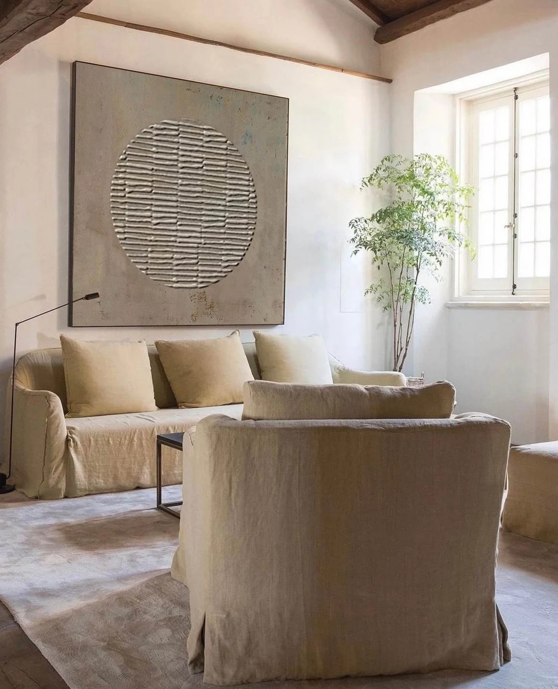 Soft Beige Wabi Sabi Wall Art With Circle   #WSA 009