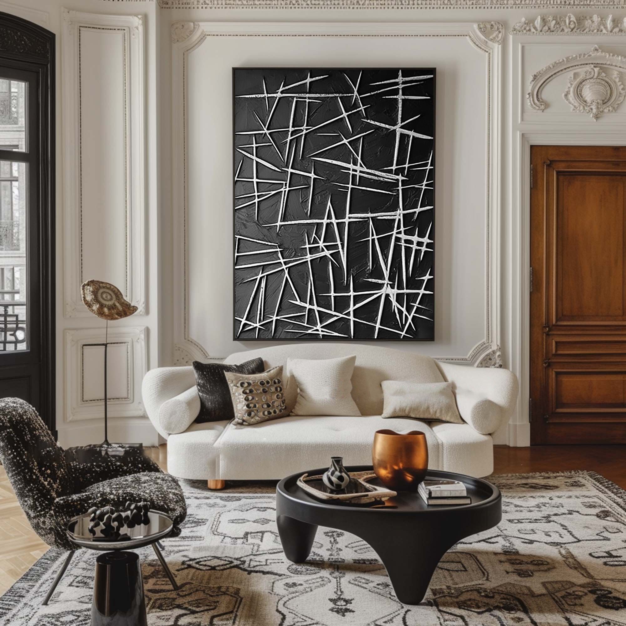 Add Elegance with Black and White Abstract Wall Art #BBA 057