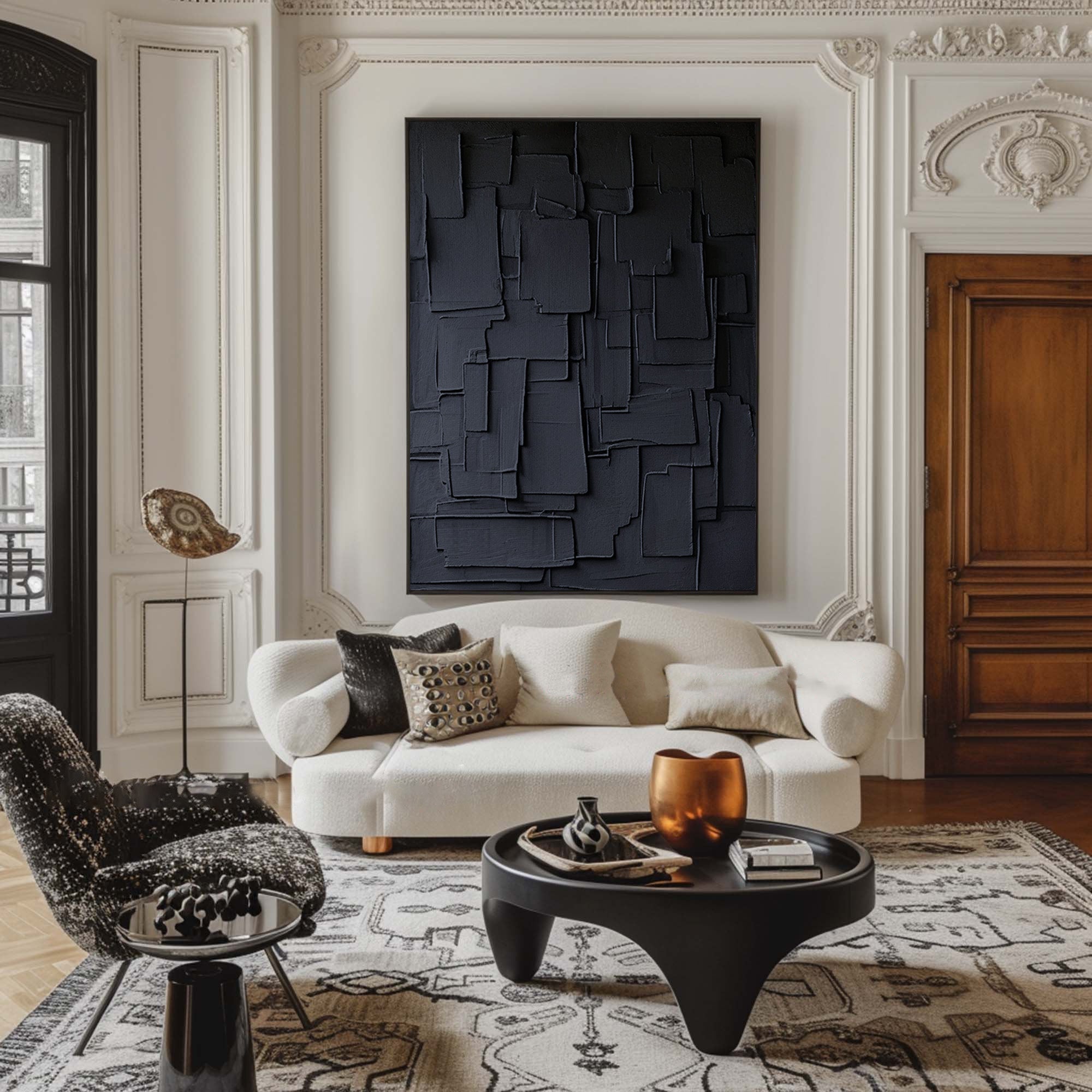 Minimalist Wall Art in Black | Abstract Geometric Canvas   #BBA 054