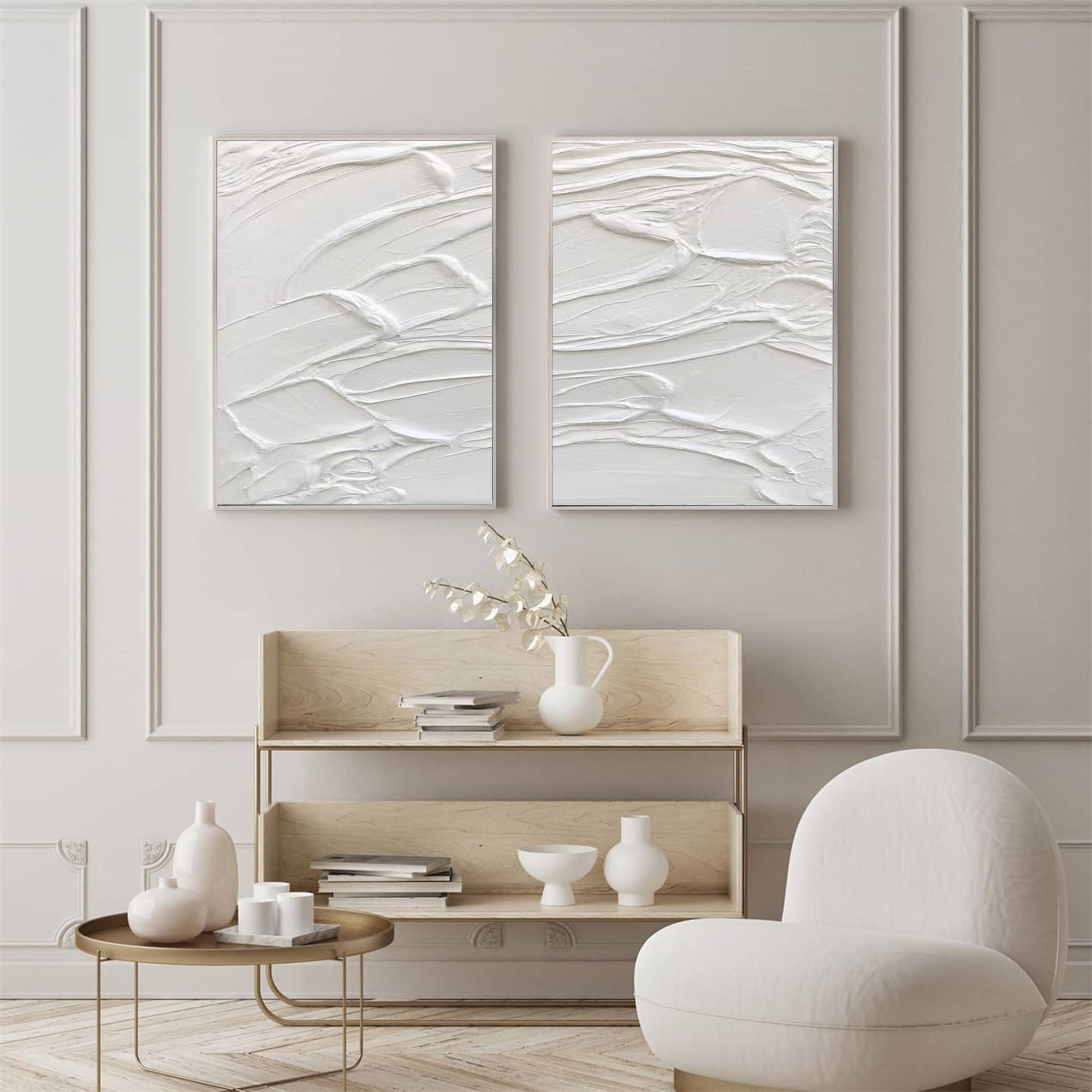 White Minimalist Abstract Painting SET OF 2 #AVG 021