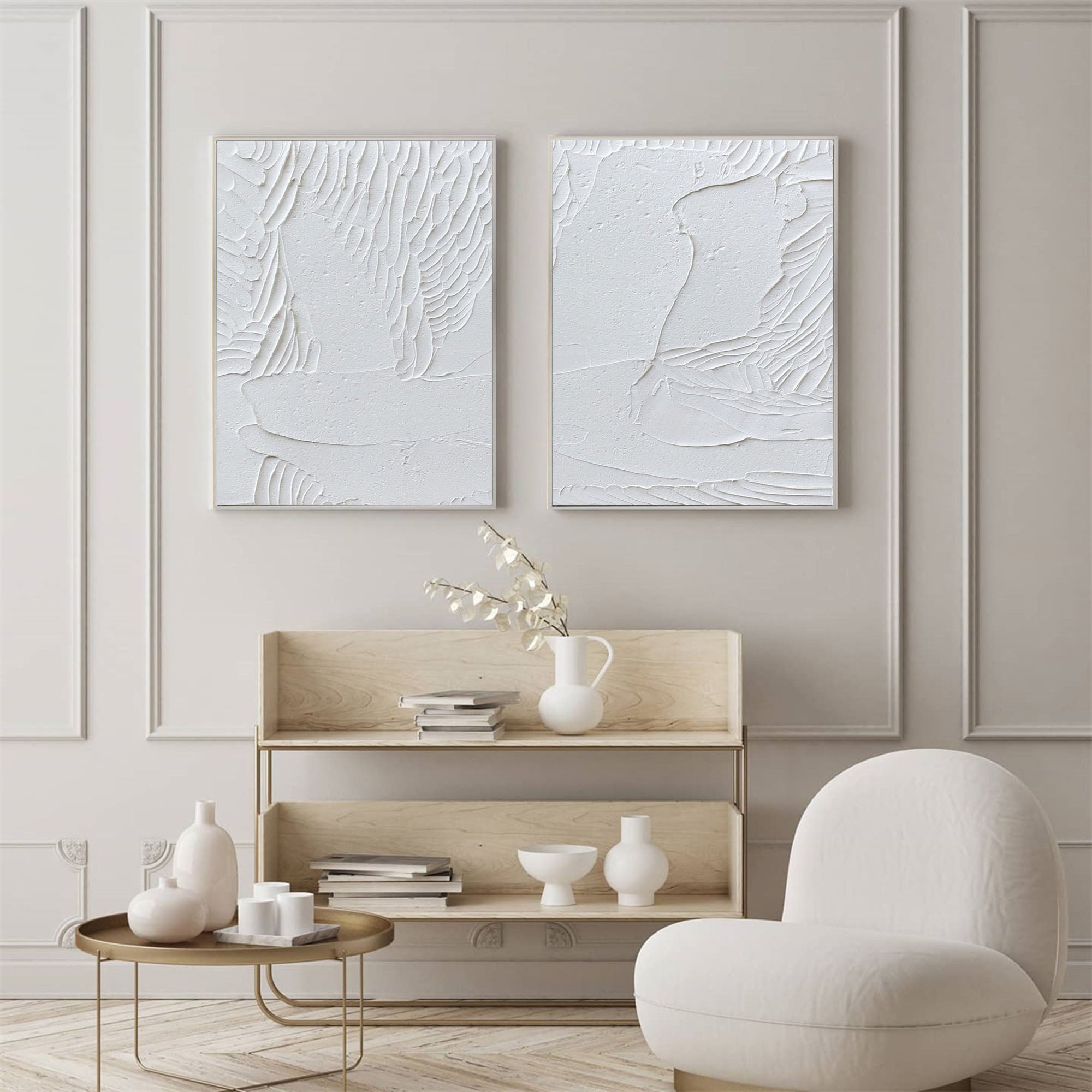 White Minimalist Abstract Painting SET OF 2 #AVG 020