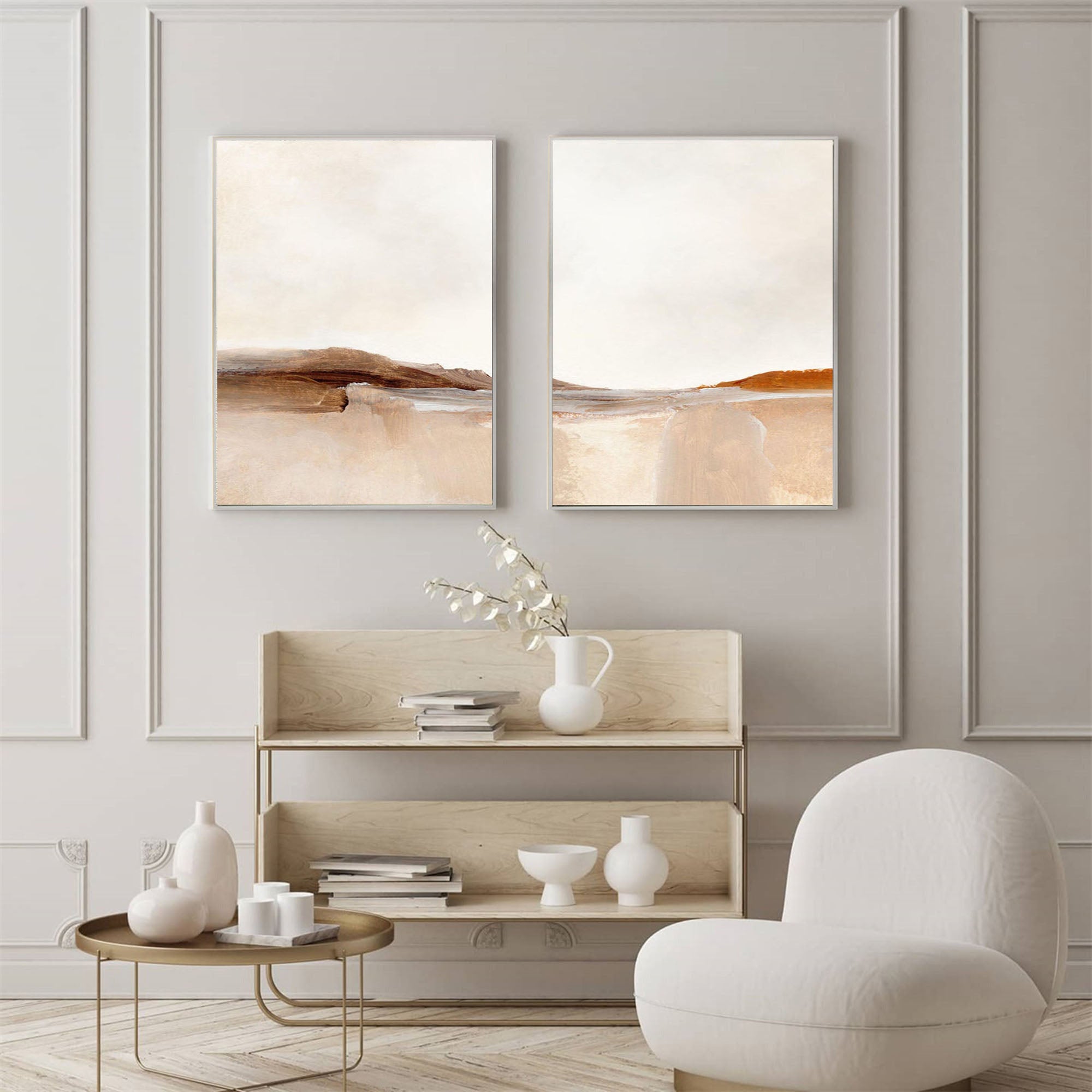 Beige & Brown Abstract Painting SET OF 2 #AVG 036