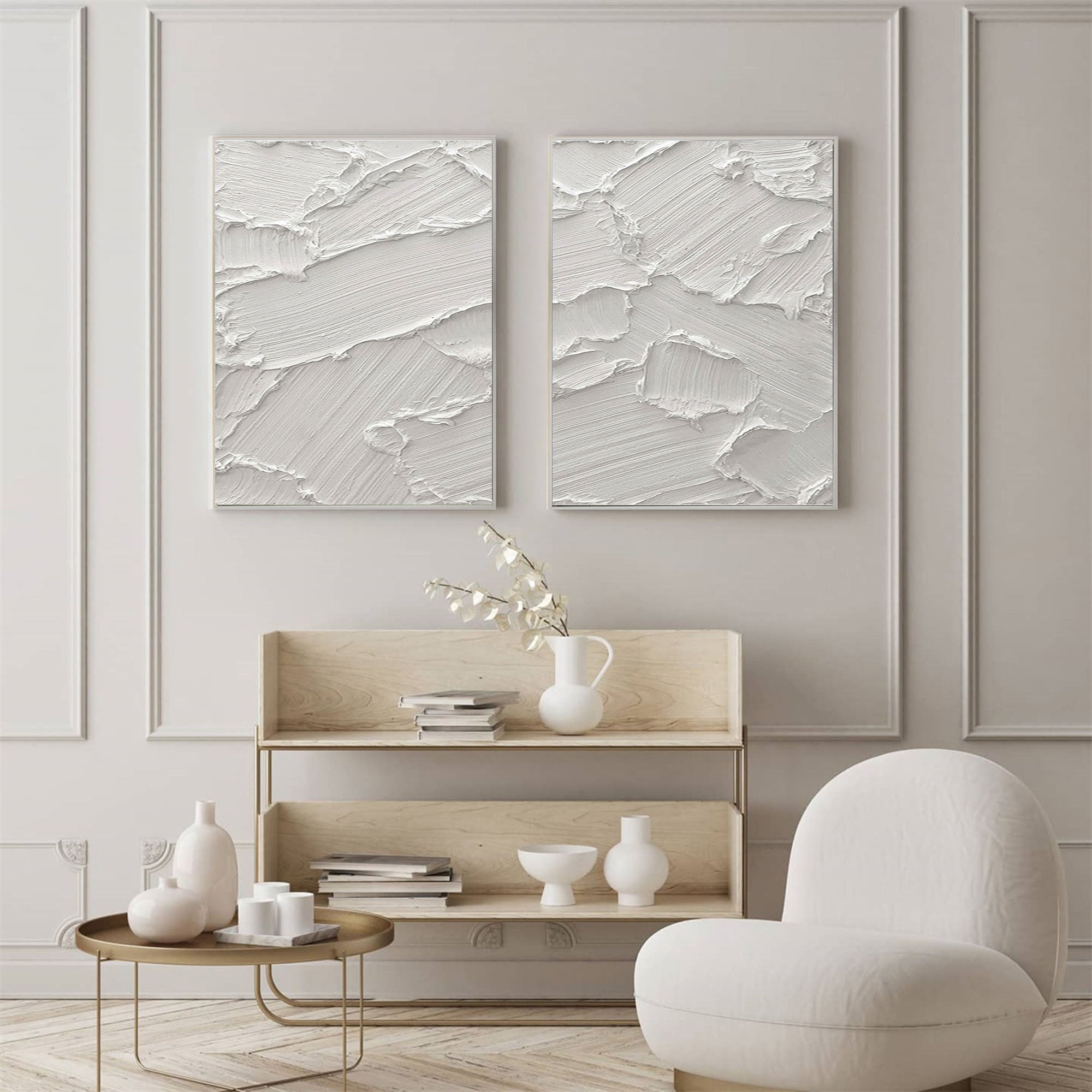 White Minimalist Abstract Painting SET OF 2 #AVG 026