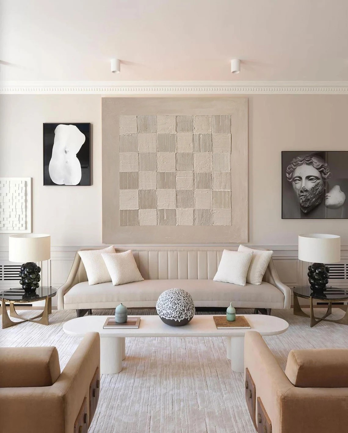 Soft Beige Checkerboard Minimalist Wall Art #WSA 012