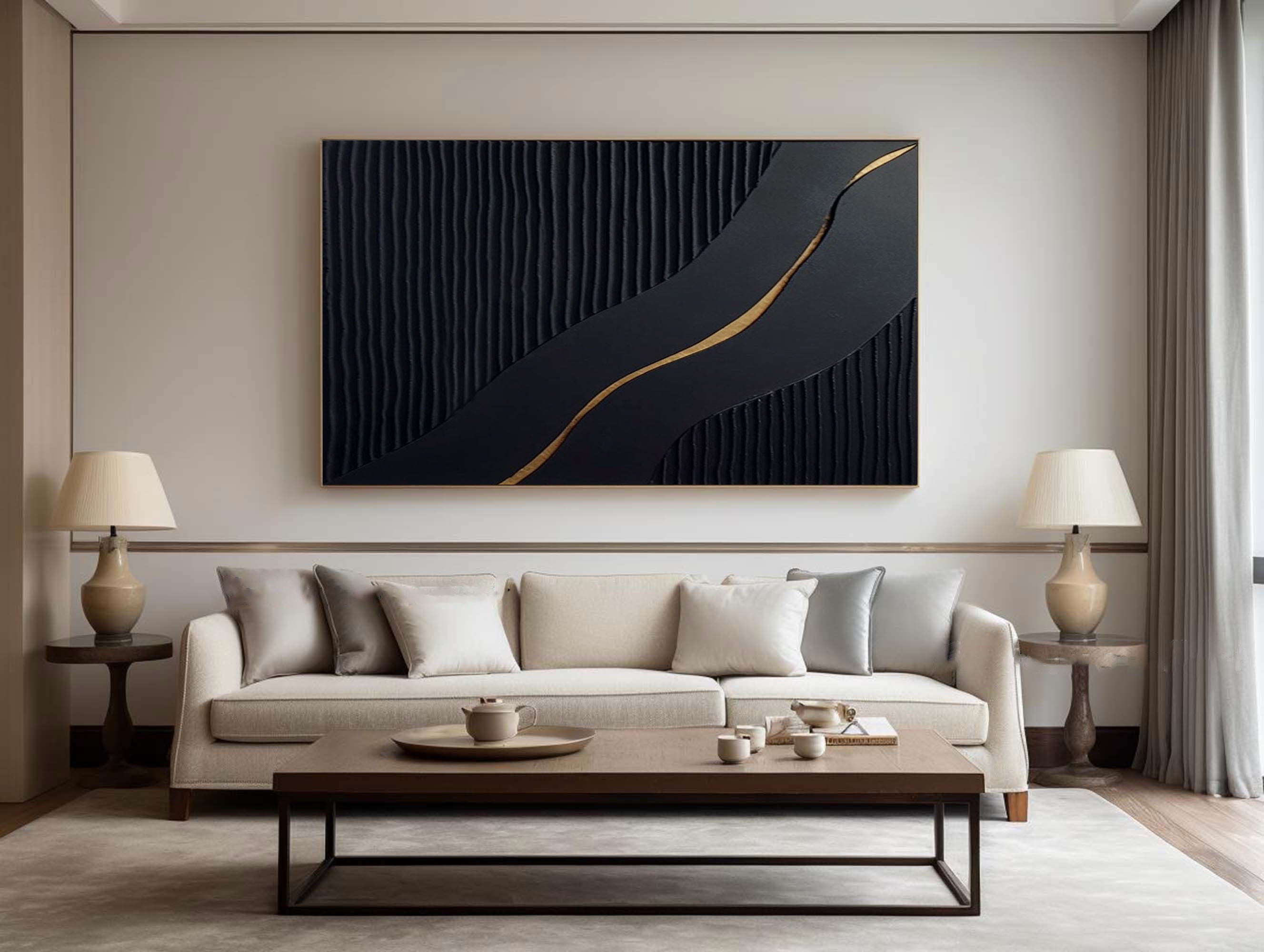 Sophisticated Black and Gold Abstract Painting for Luxury Homes #BM 023