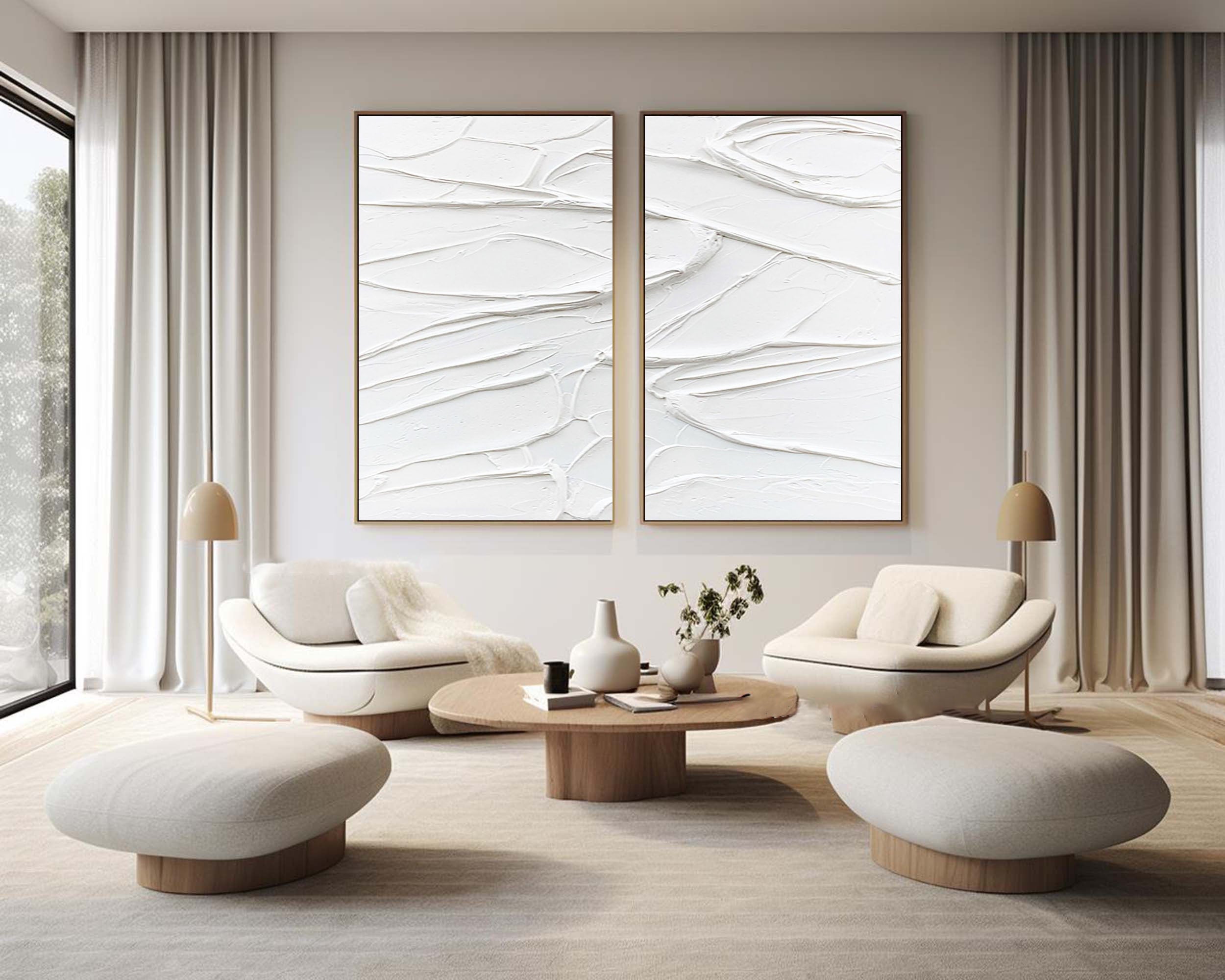 White Minimalist Abstract Painting SET OF 2 #AVG 025