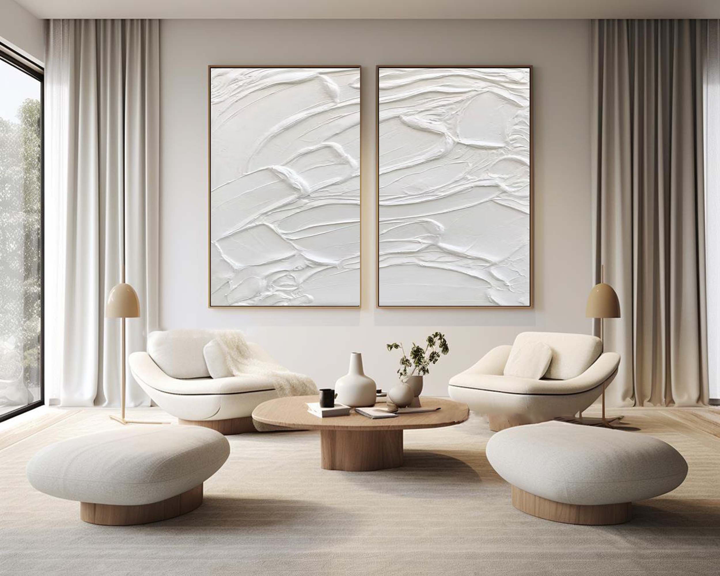 White Minimalist Abstract Painting SET OF 2 #AVG 021