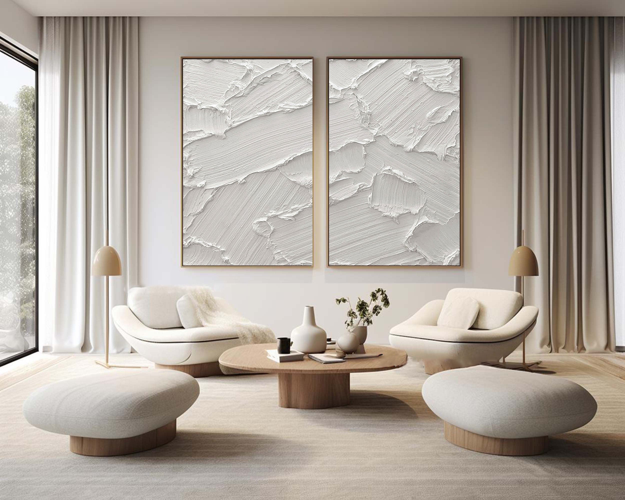 White Minimalist Abstract Painting SET OF 2 #AVG 026