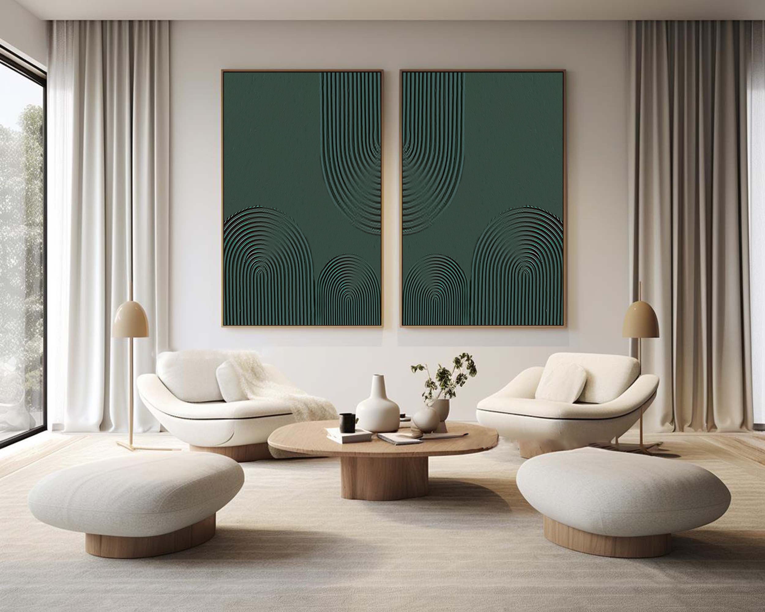 Geometric Style Wall Art  Modern Teal Oil Painting  SET OF 2 #BGS 003