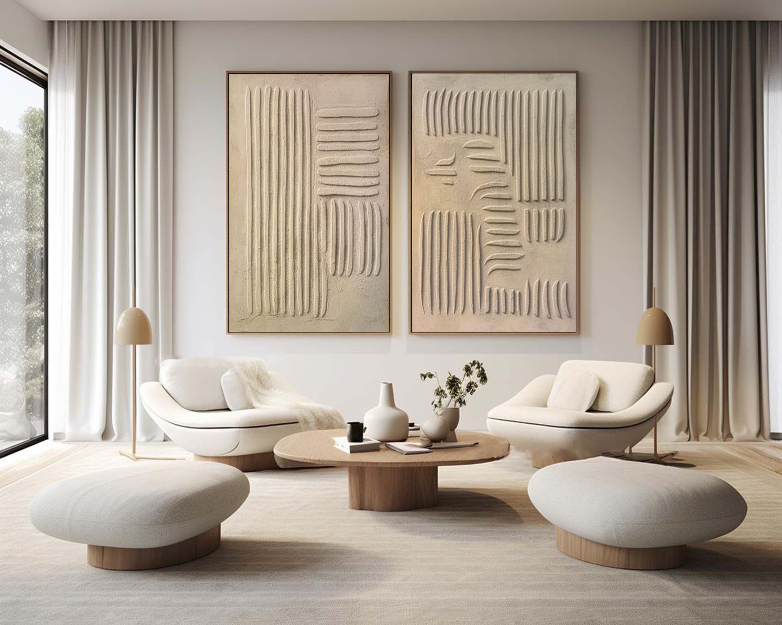 Modern Beige Texture Canvas Wall Art Duo Set Of 2 #BBS 002