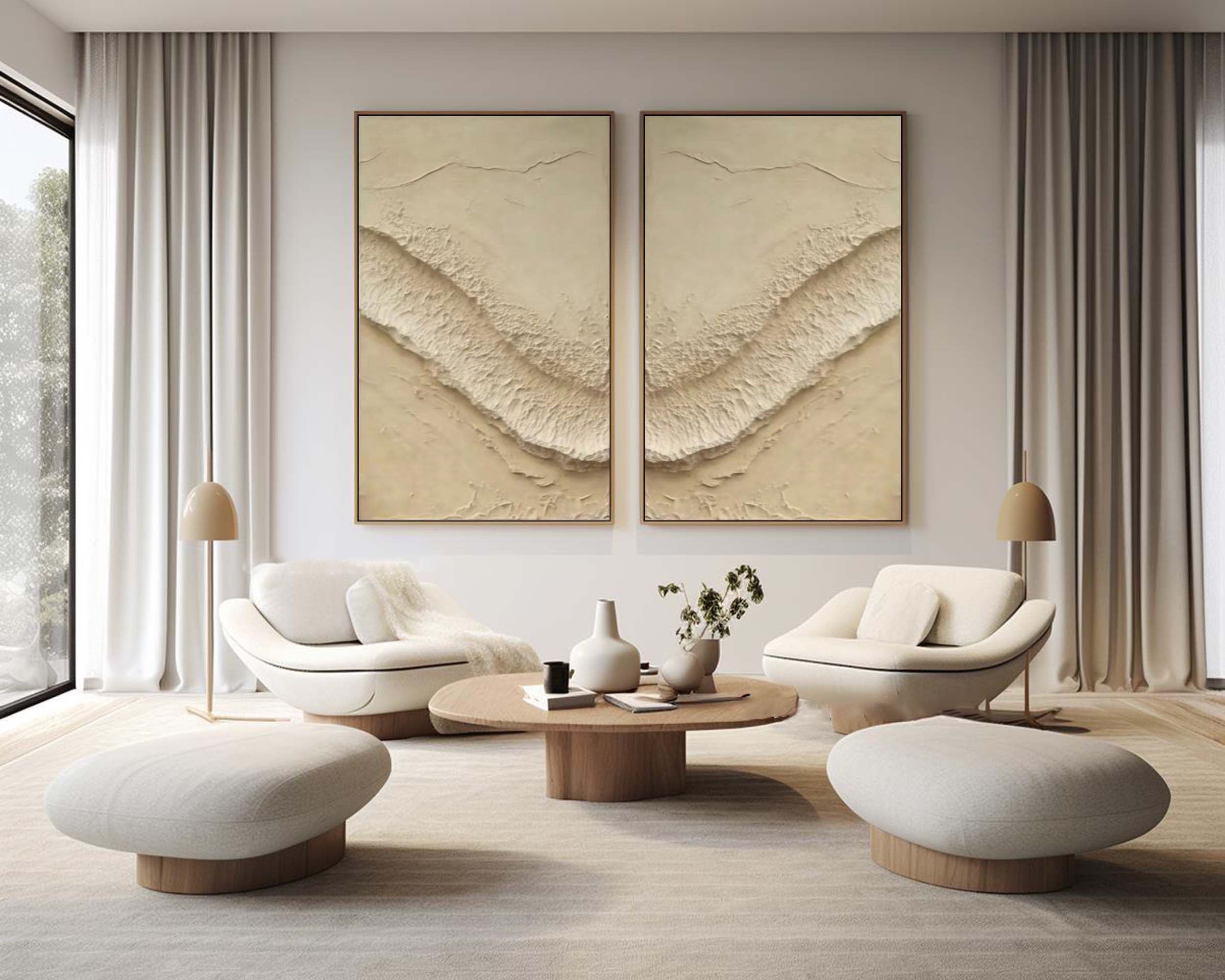 Beige Abstract Texture Art Set for Living Room Decor #BBS 004