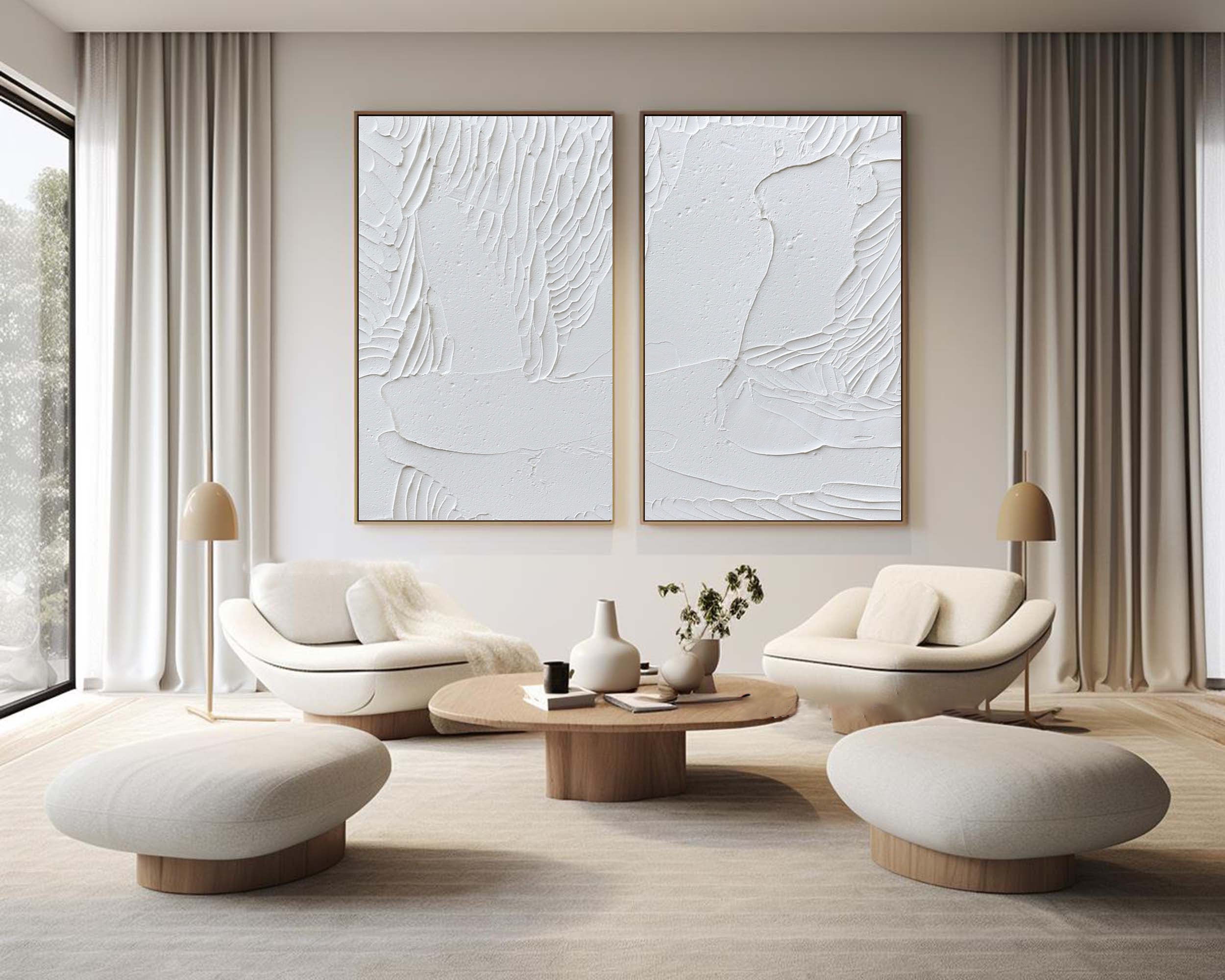 White Minimalist Abstract Painting SET OF 2 #AVG 020