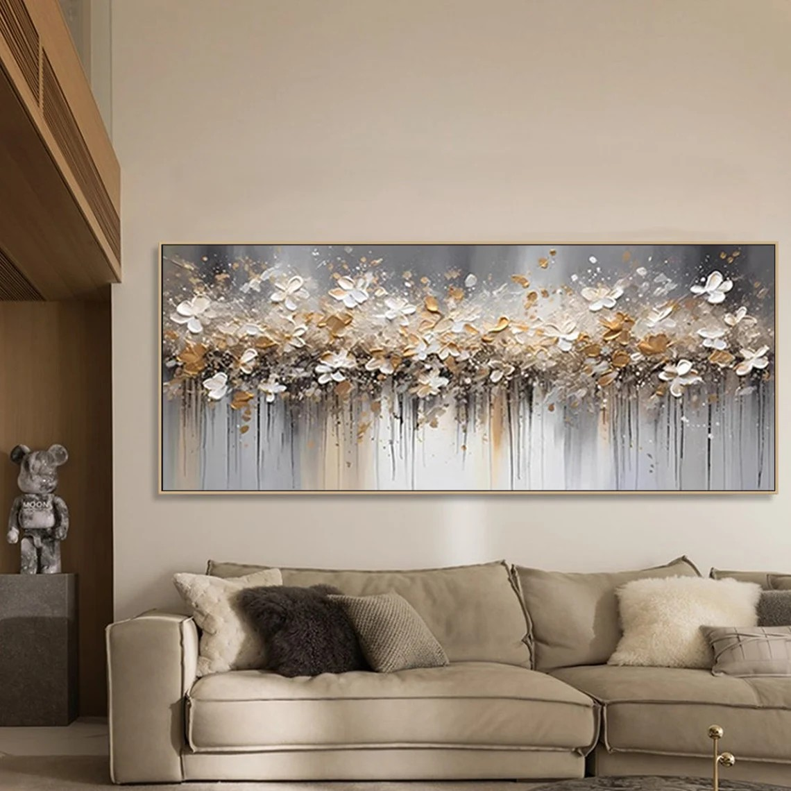 Modern Abstract Floral Wall Art with Golden Highlights #BGA 011