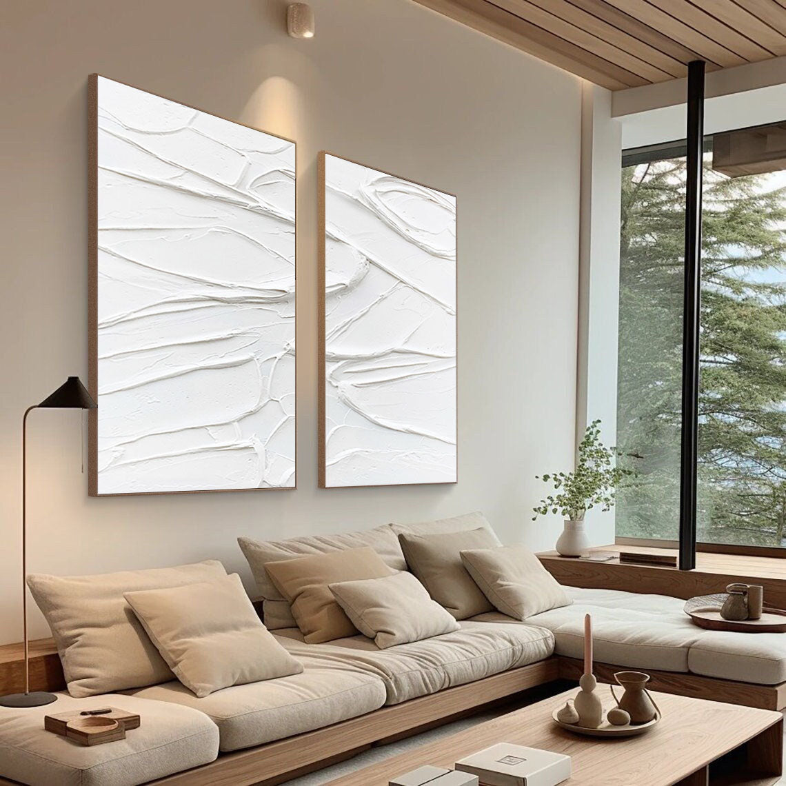 White Minimalist Abstract Painting SET OF 2 #AVG 025