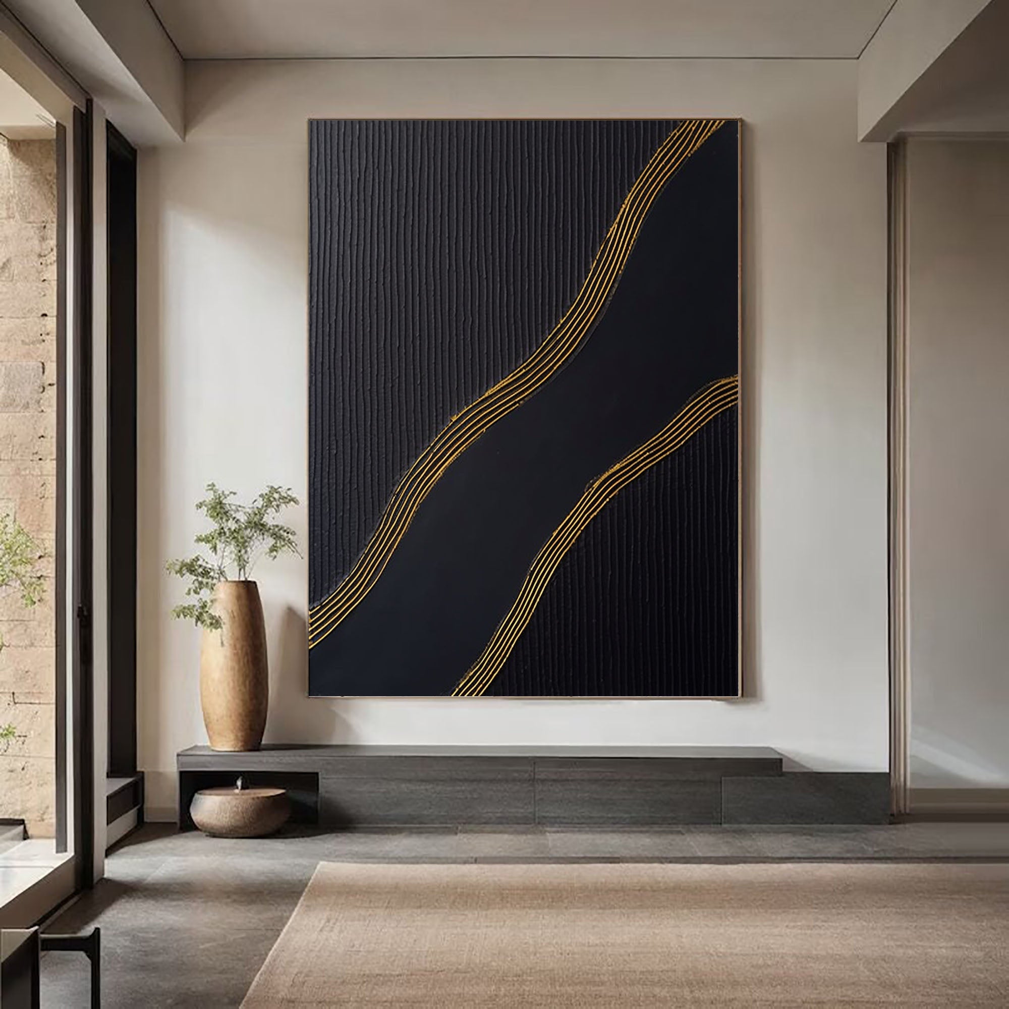Large Black and Gold Abstract Canvas Art for Home Decor #BM 025