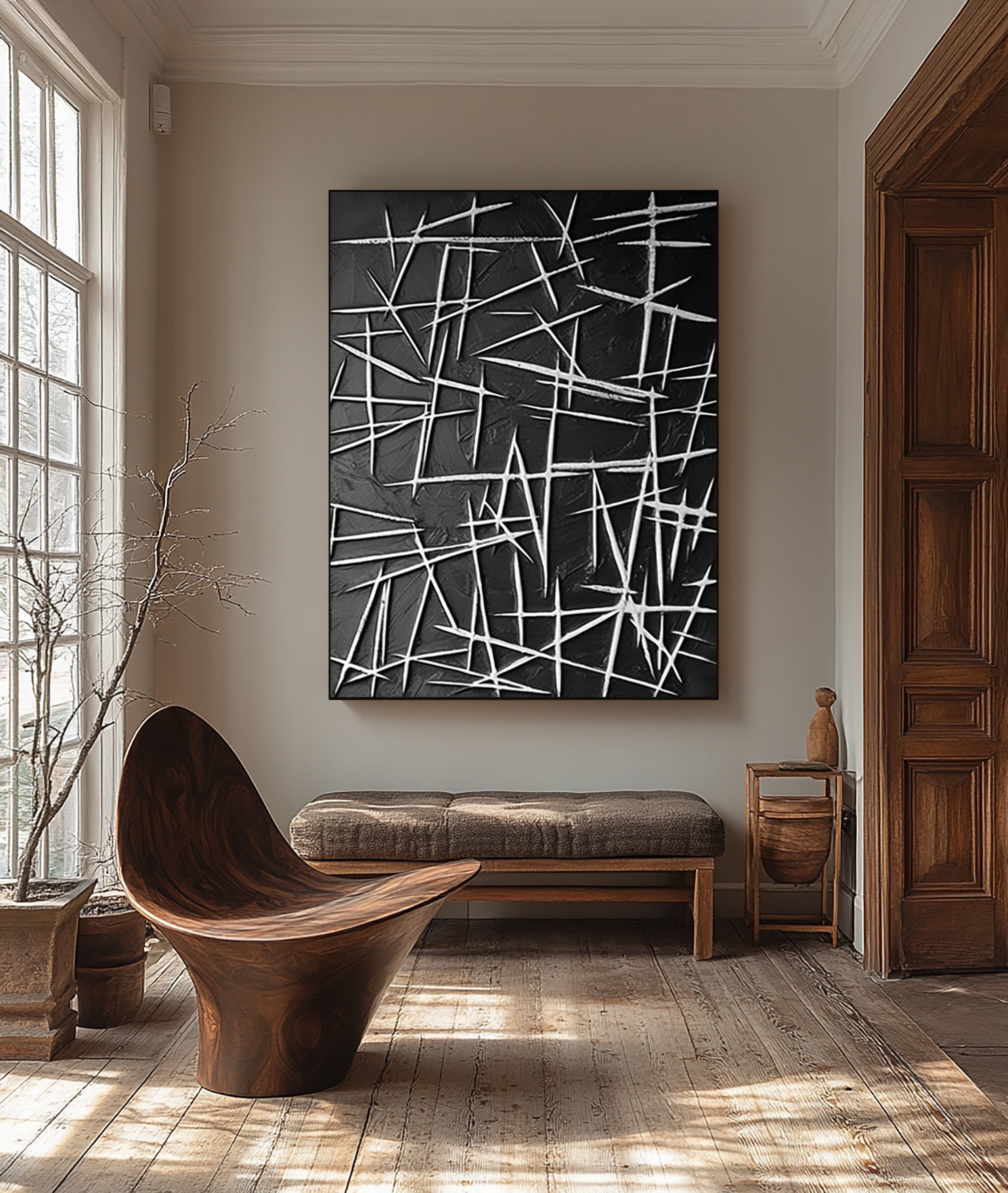 Add Elegance with Black and White Abstract Wall Art #BBA 057