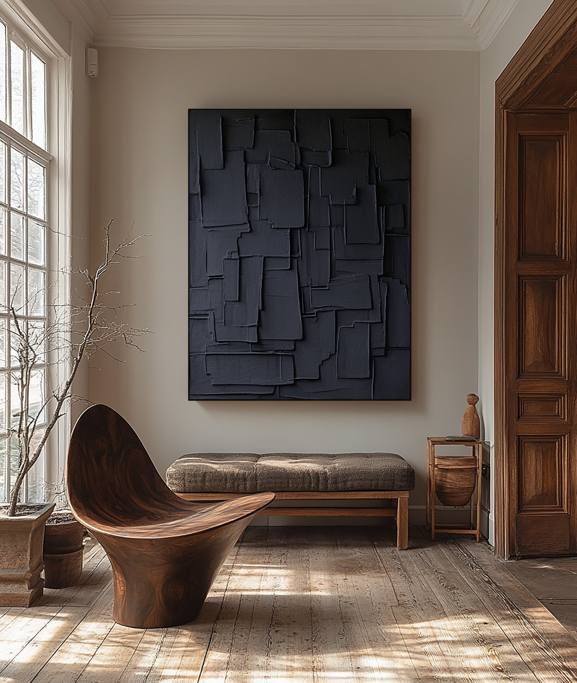 Minimalist Wall Art in Black | Abstract Geometric Canvas   #BBA 054