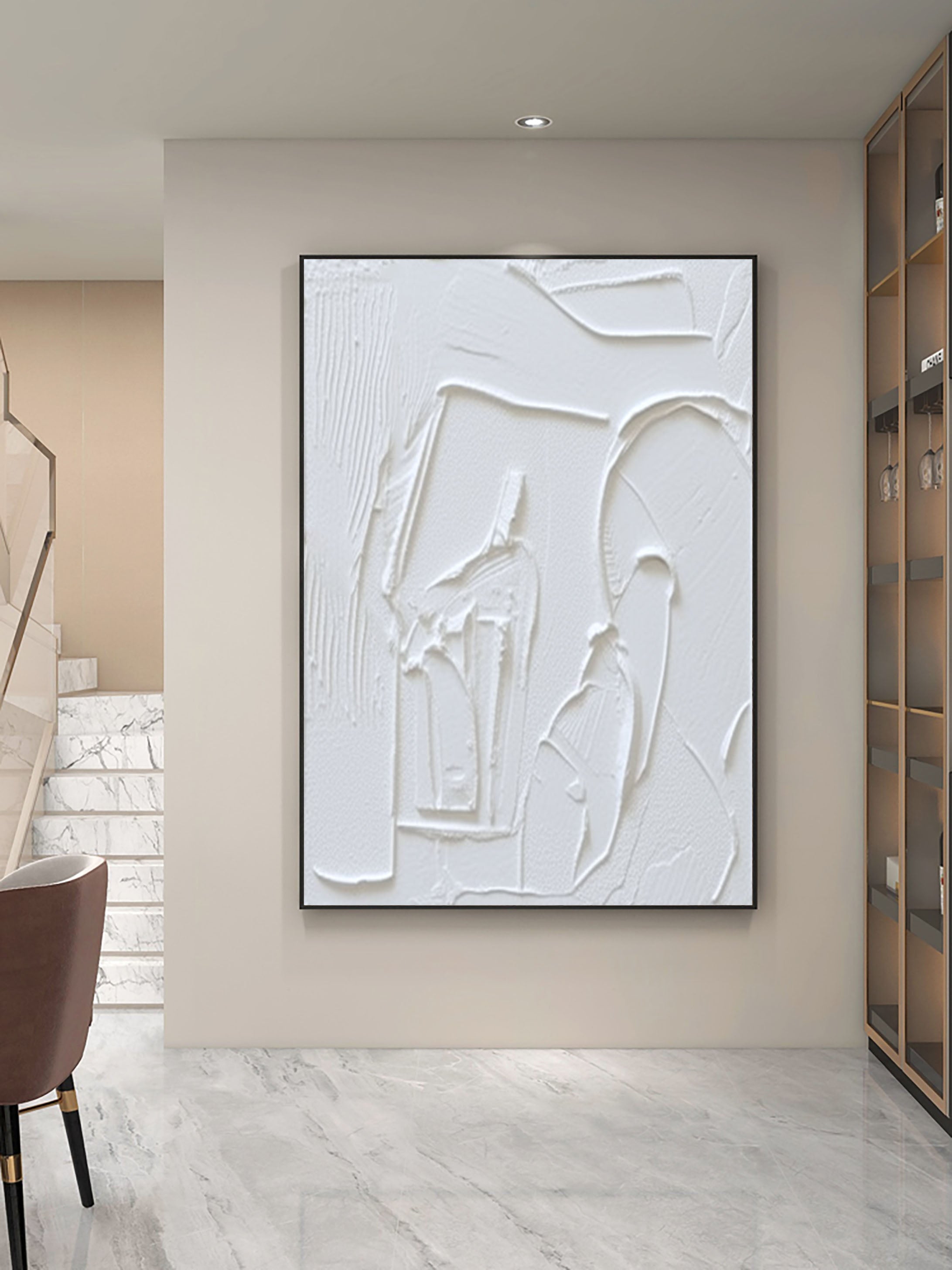 Large White Textured Abstract Art for Room Decor #WM 017