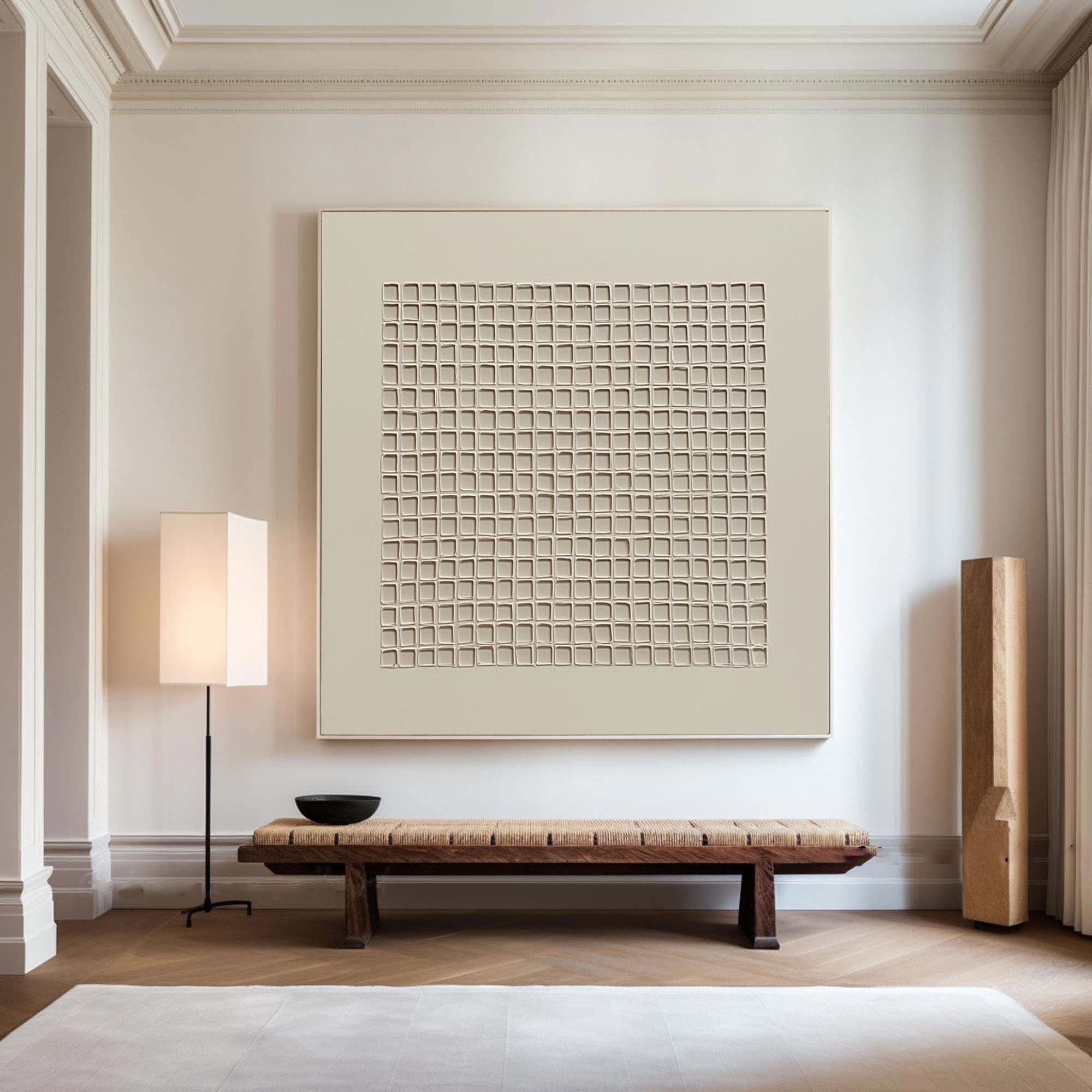 Modern Beige Grid Texture Wabi Sabi Wall Art #WS 013