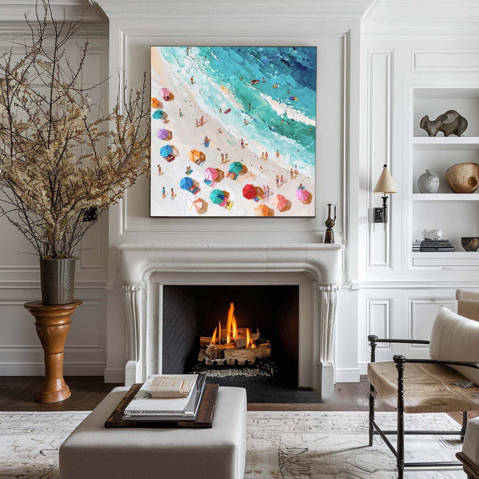 Coastal Wall Art Lively Beach Canvas Painting #OS 021