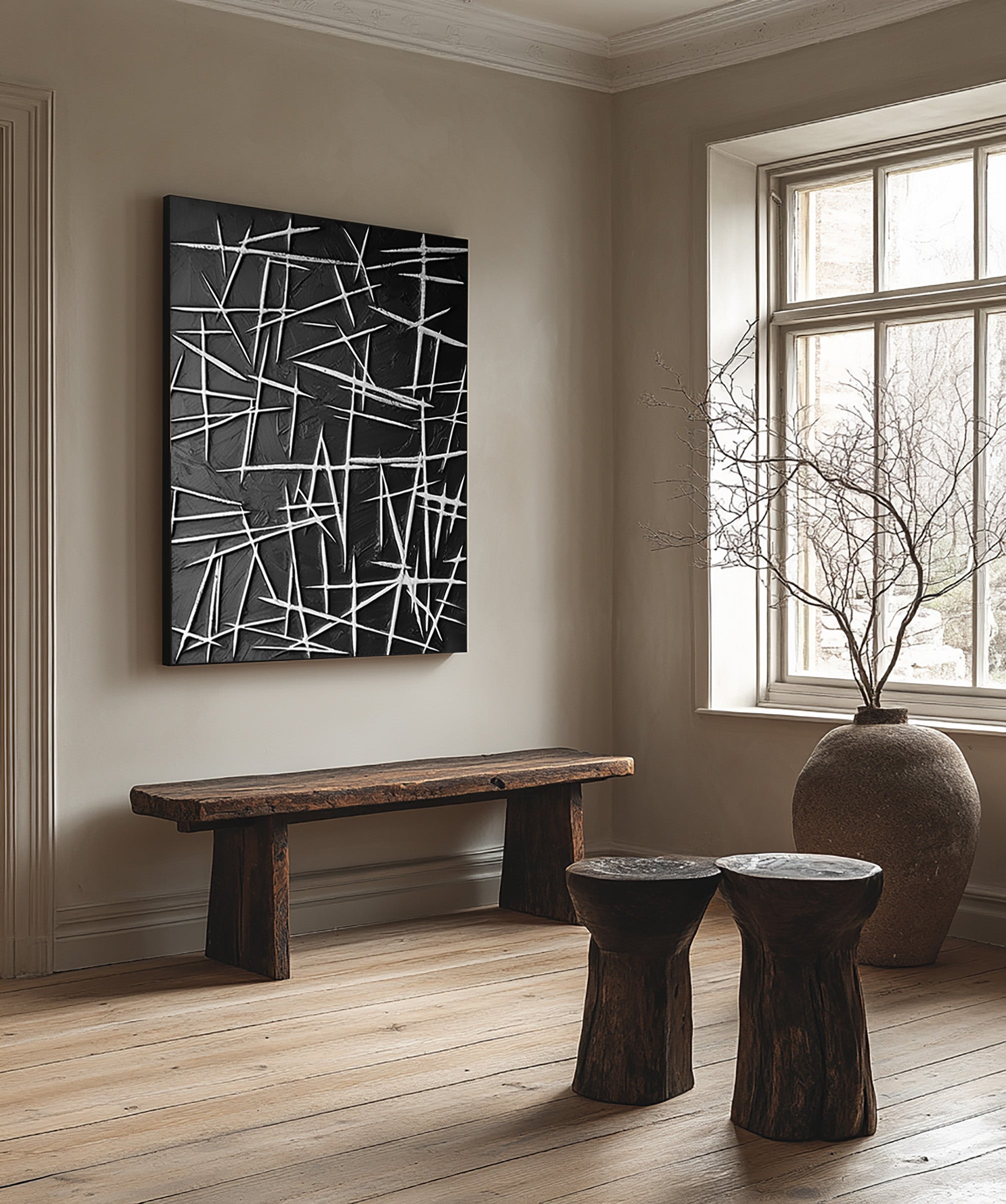 Add Elegance with Black and White Abstract Wall Art #BBA 057