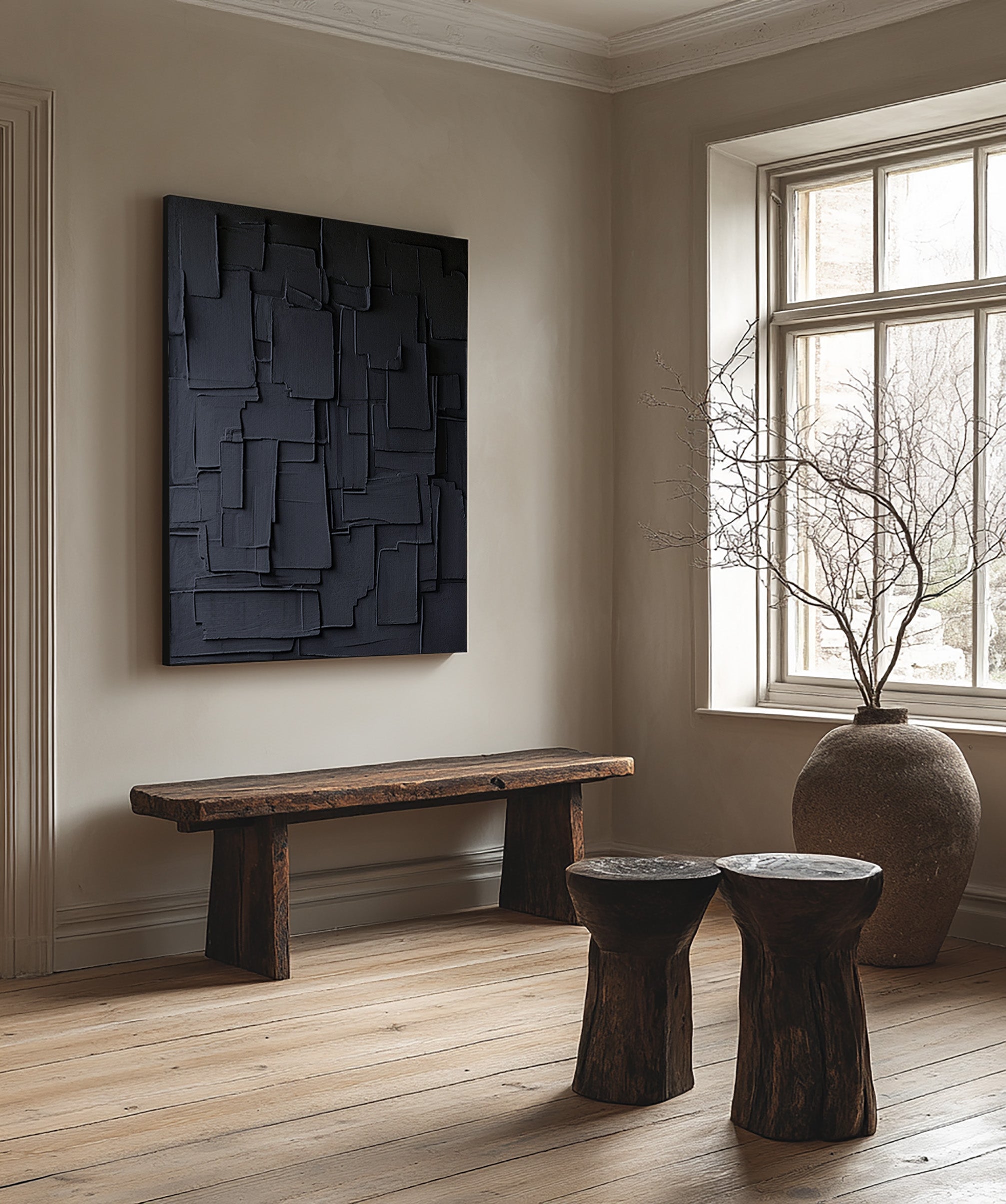 Minimalist Wall Art in Black | Abstract Geometric Canvas   #BBA 054