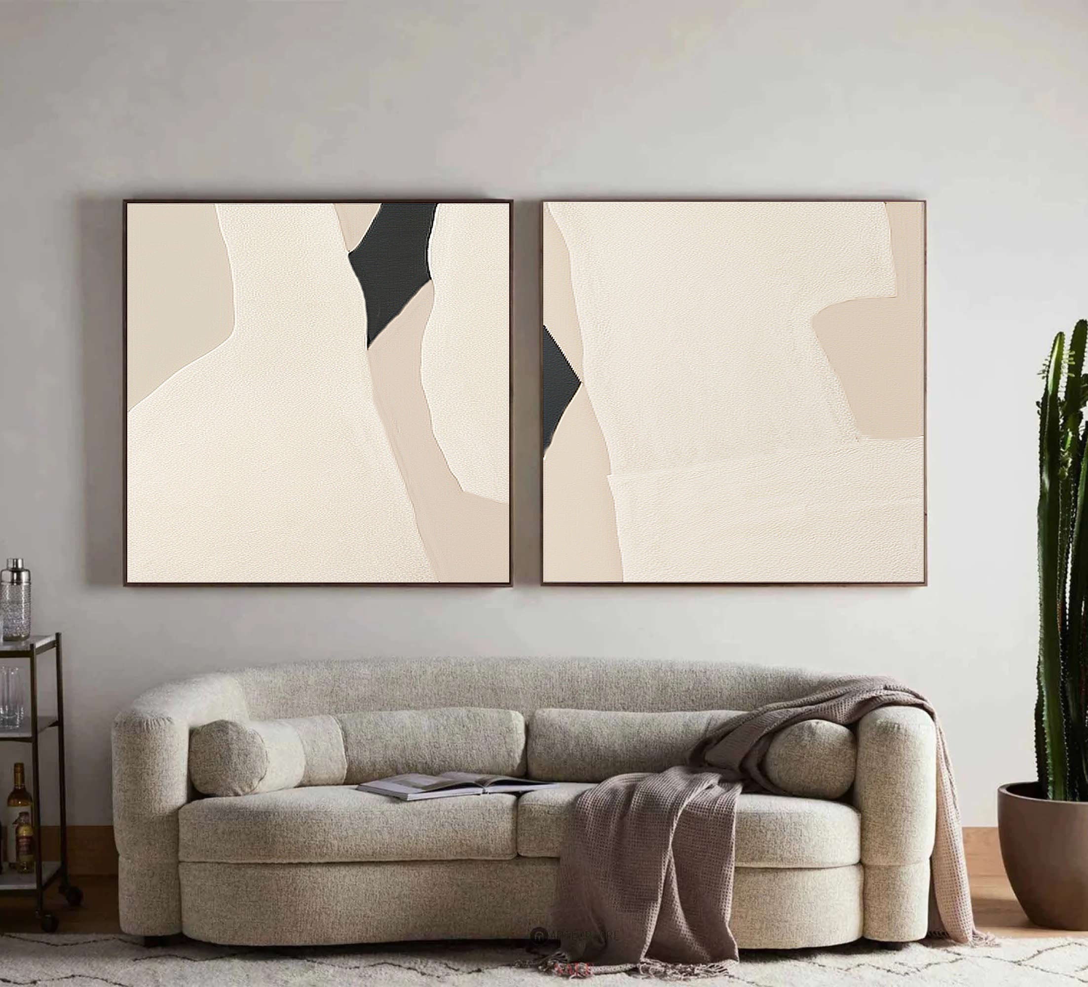 Beige & Brown Abstract Painting SET OF 2 #LL 004